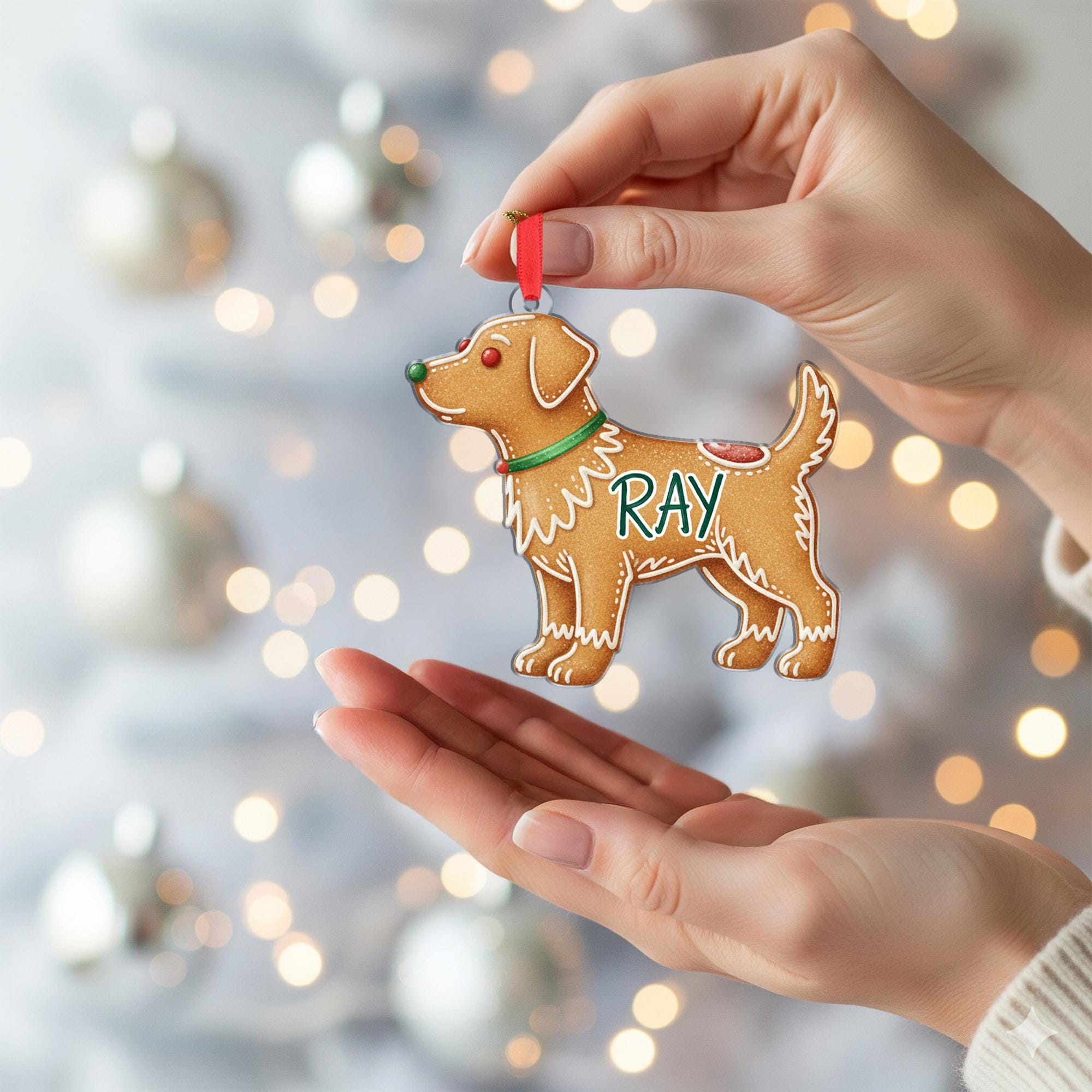 Personalized Dog Ornament – Gingerbread Style Design with Collar and Name
