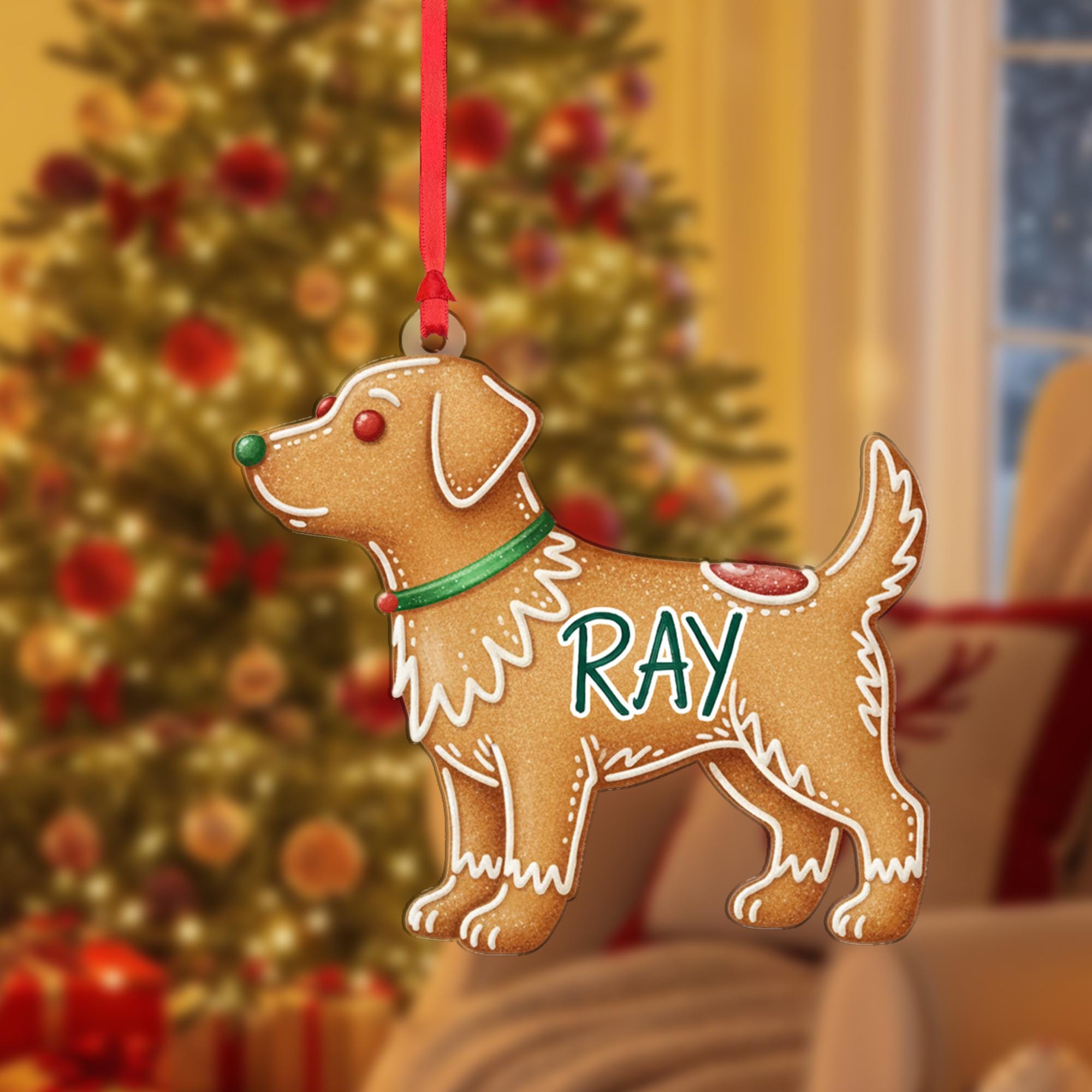 Personalized Dog Ornament – Gingerbread Style Design with Collar and Name