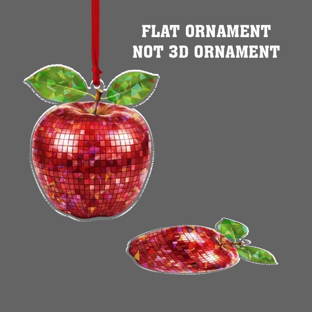 Acrylic Apple Ornament, Red Mosaic Apple Decoration with Leaf Detail