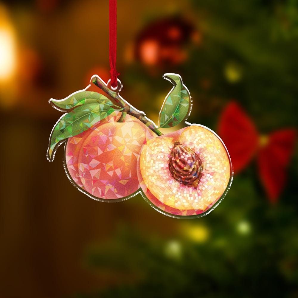 Acrylic Peach Ornament, Fruit Tree Decoration with Leaf Detail, Summer Garden Decor