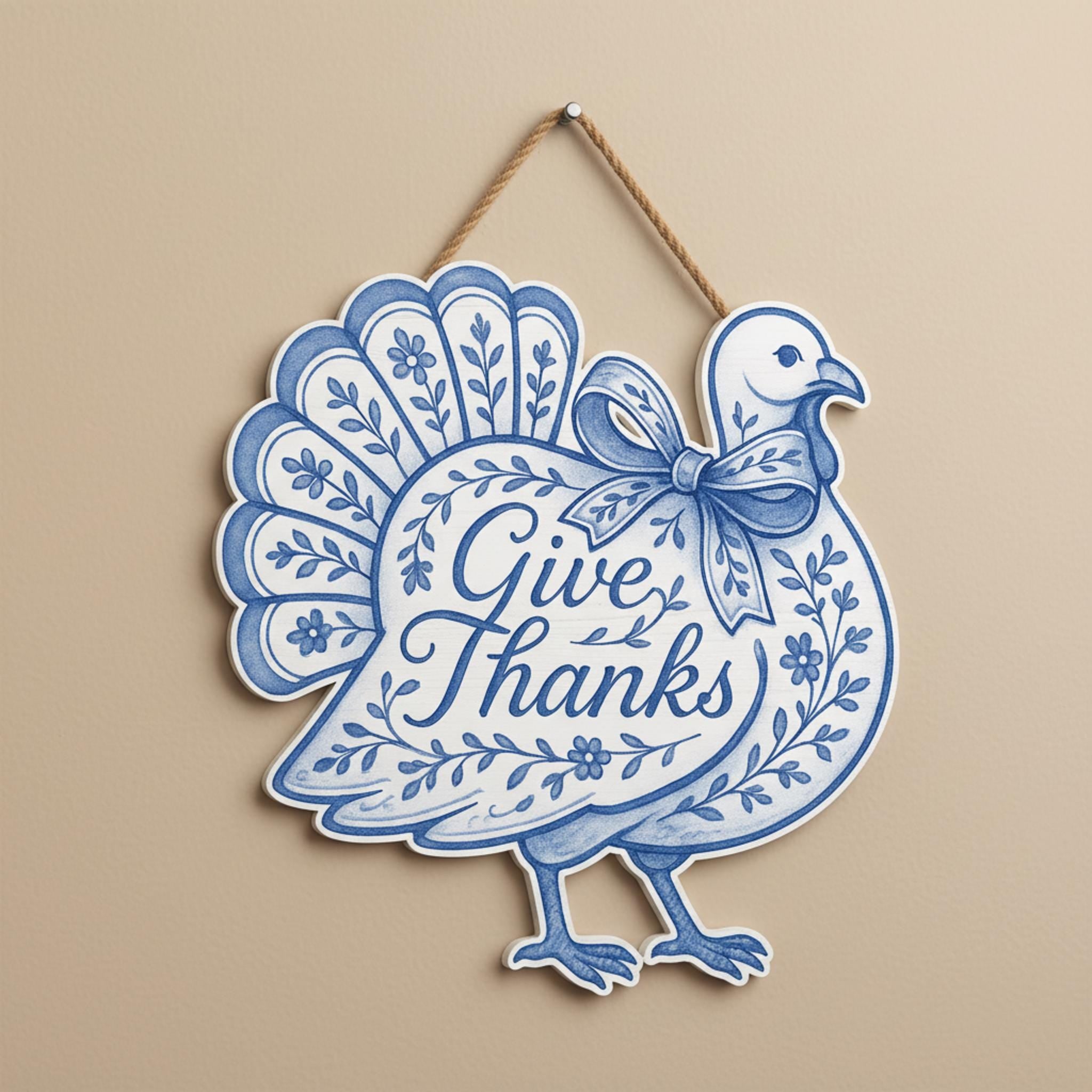 Give Thanks Wood Sign, Rustic Turkey Thanksgiving Farmhouse Wall Decor
