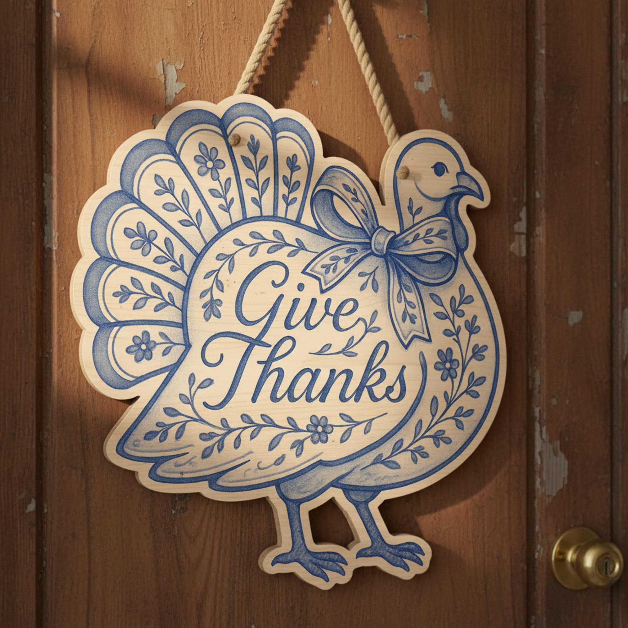 Give Thanks Wood Sign, Rustic Turkey Thanksgiving Farmhouse Wall Decor
