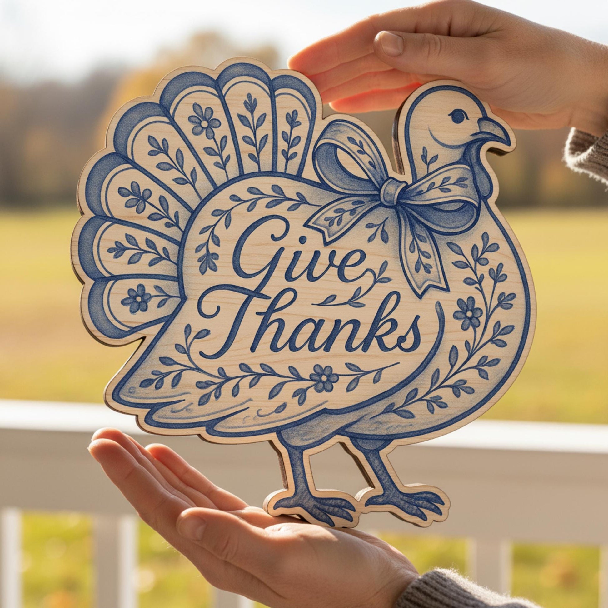 Give Thanks Wood Sign, Rustic Turkey Thanksgiving Farmhouse Wall Decor