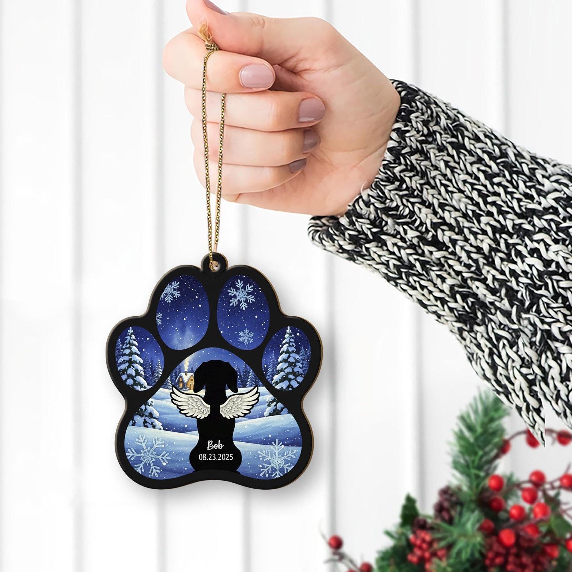 Personalized Paw Print Angel Wings Ornament – Pet Memorial Paw Keepsake