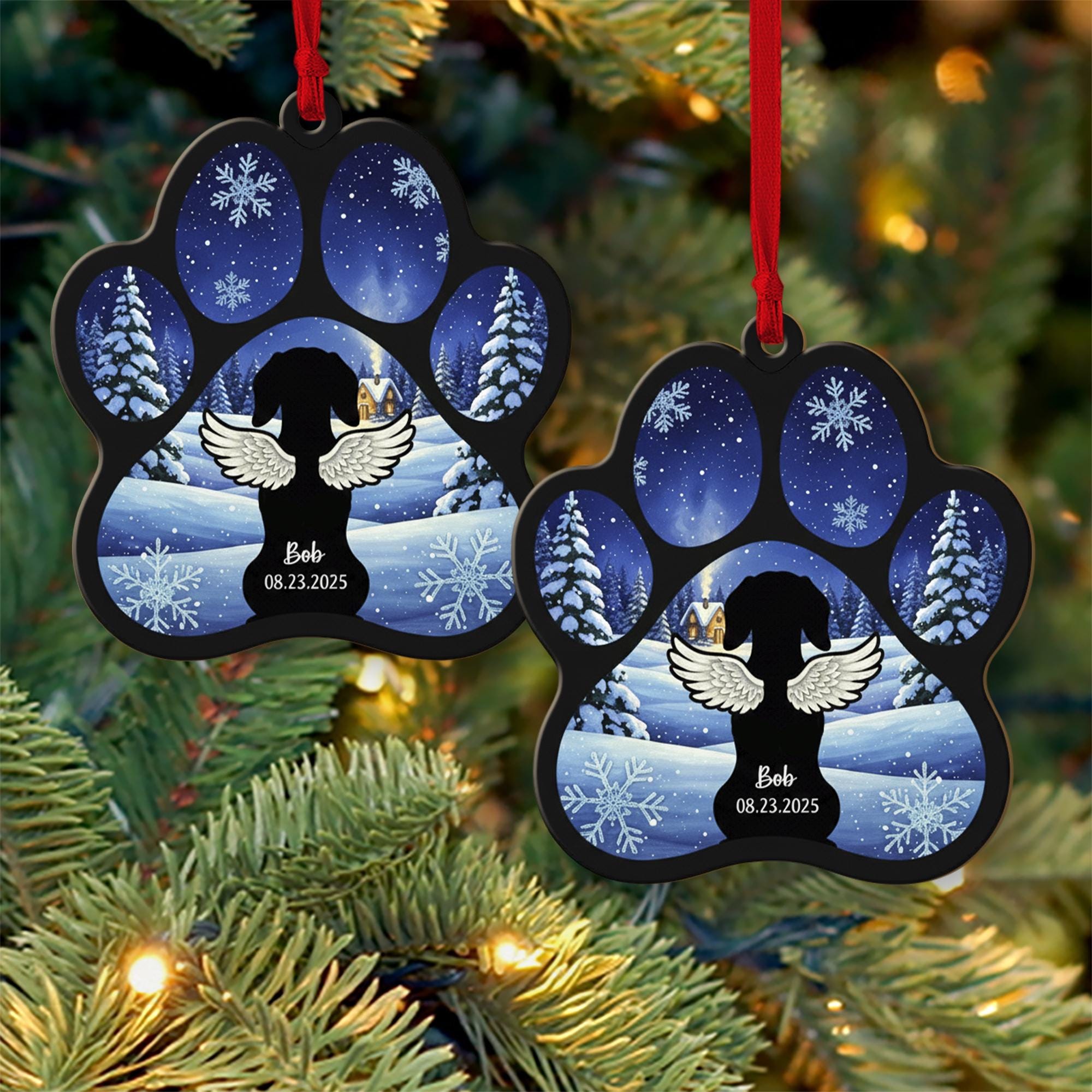 Personalized Paw Print Angel Wings Ornament – Pet Memorial Paw Keepsake