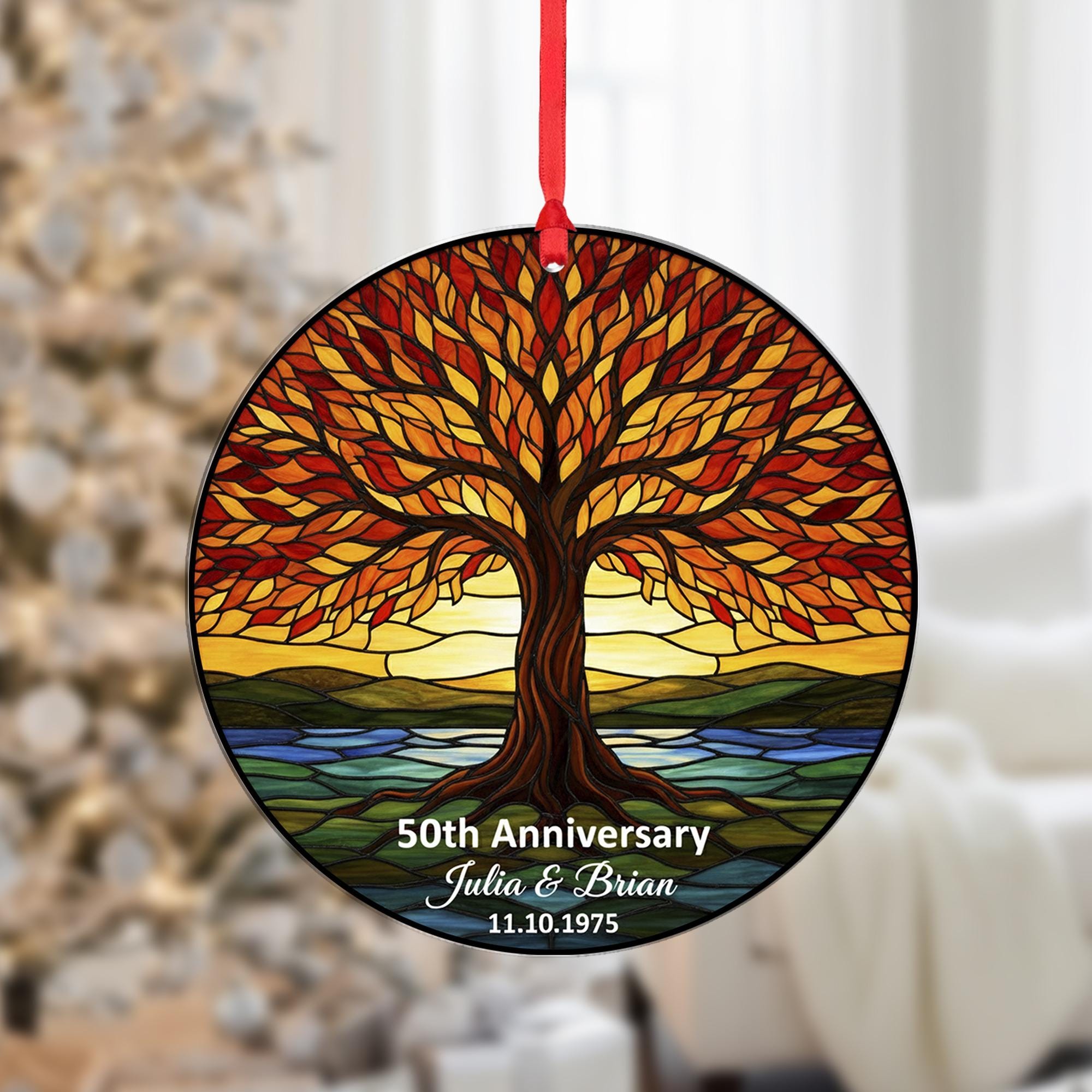 Personalized Tree of Life Ornament – Couple Anniversary – Round Keepsake