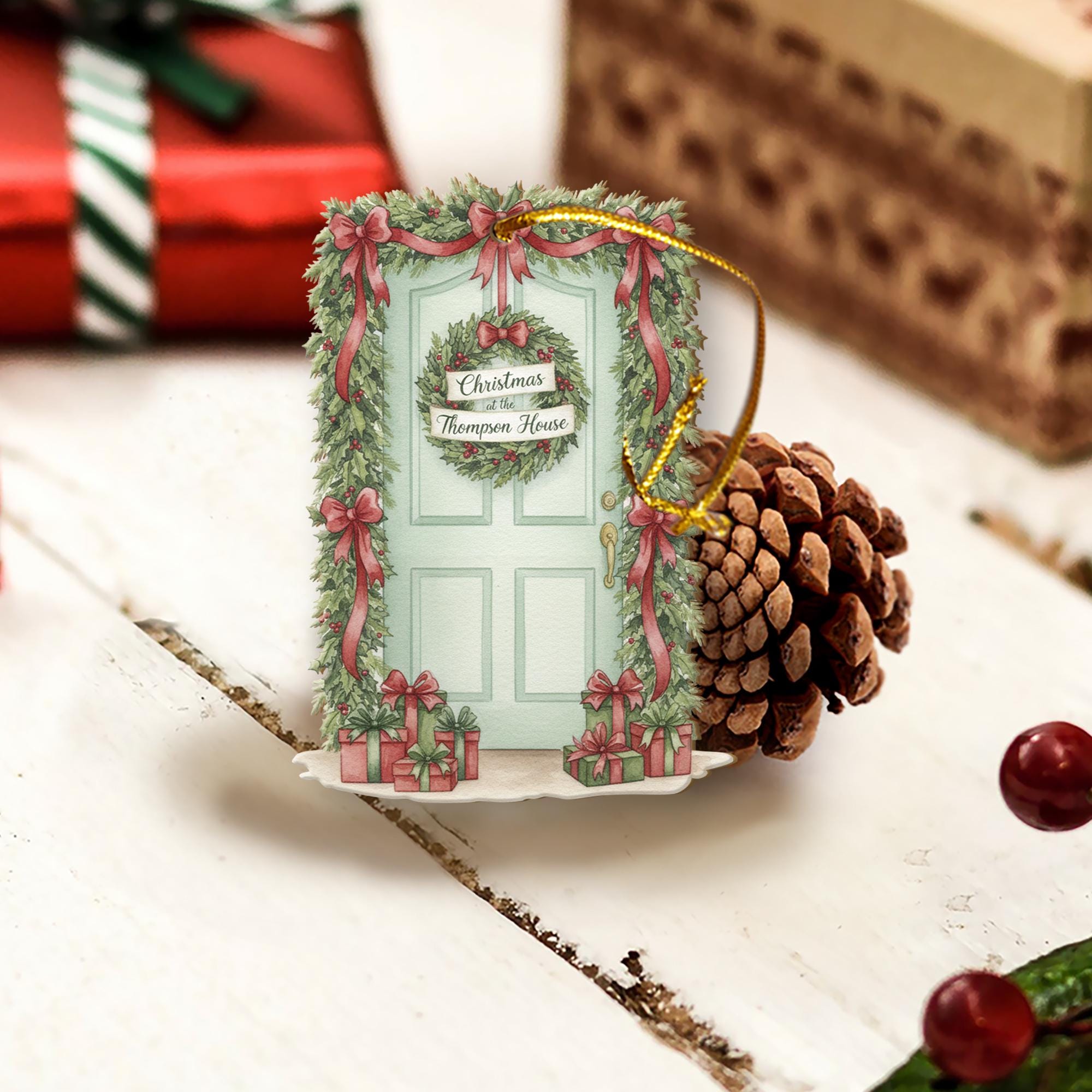 Personalized Door Wreath Christmas Ornament – Painted Wooden House Door Decoration