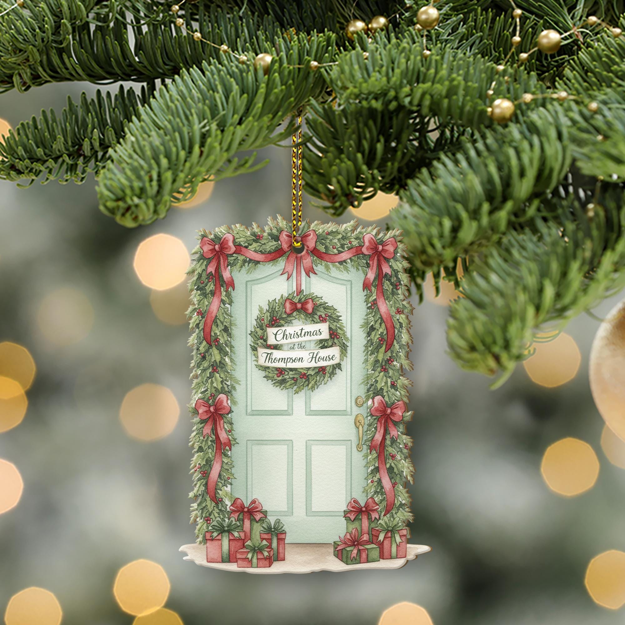 Personalized Door Wreath Christmas Ornament – Painted Wooden House Door Decoration