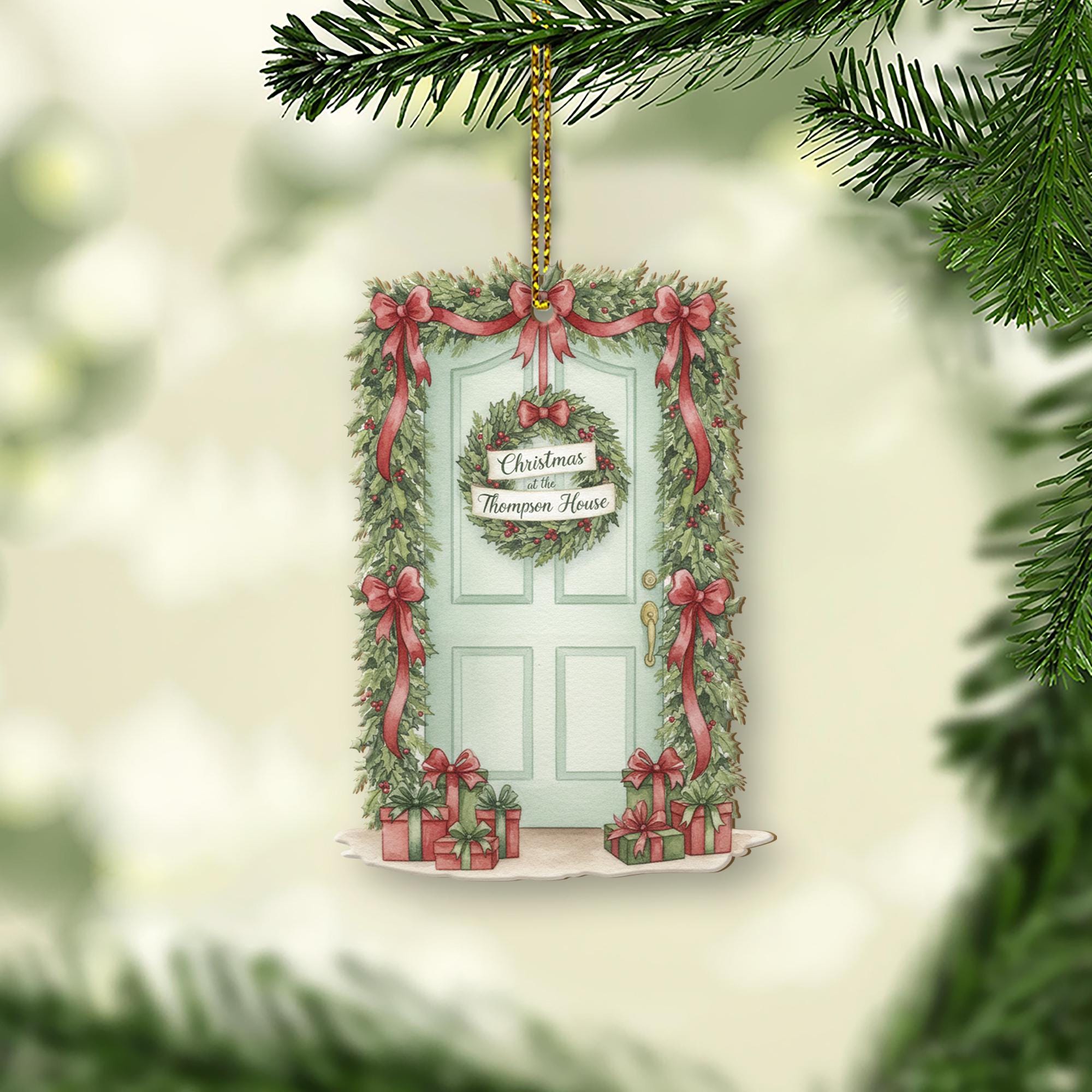 Personalized Door Wreath Christmas Ornament – Painted Wooden House Door Decoration