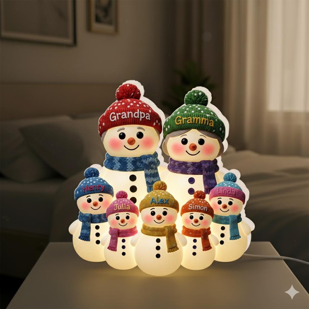 Custom Snowman Family LED Light Box with Grandma Grandpa: Personalized Names Winter Lamp image 5