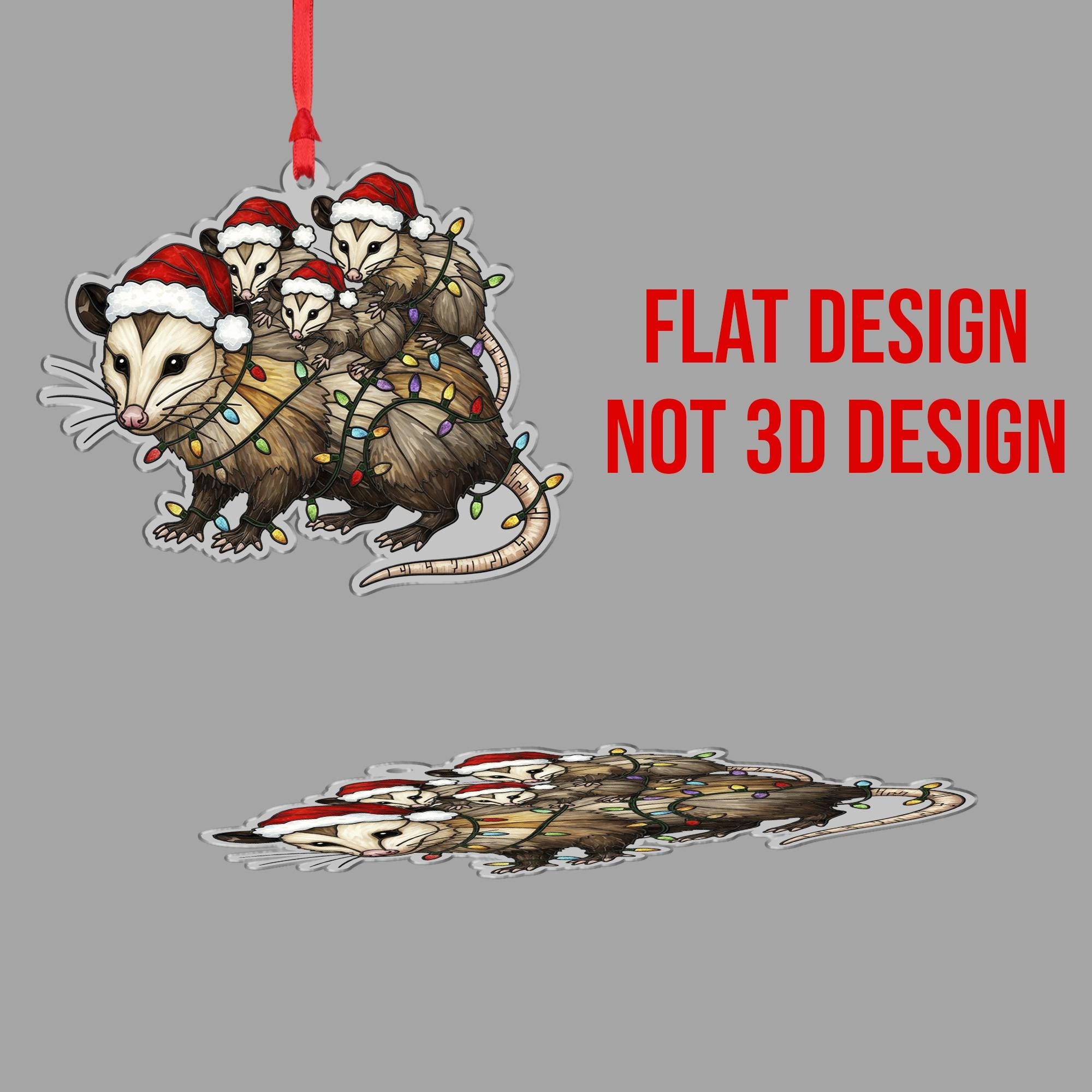 Opossum Family Christmas Ornament: Santa Hats & Lights - Acrylic Animal Decoration image 6