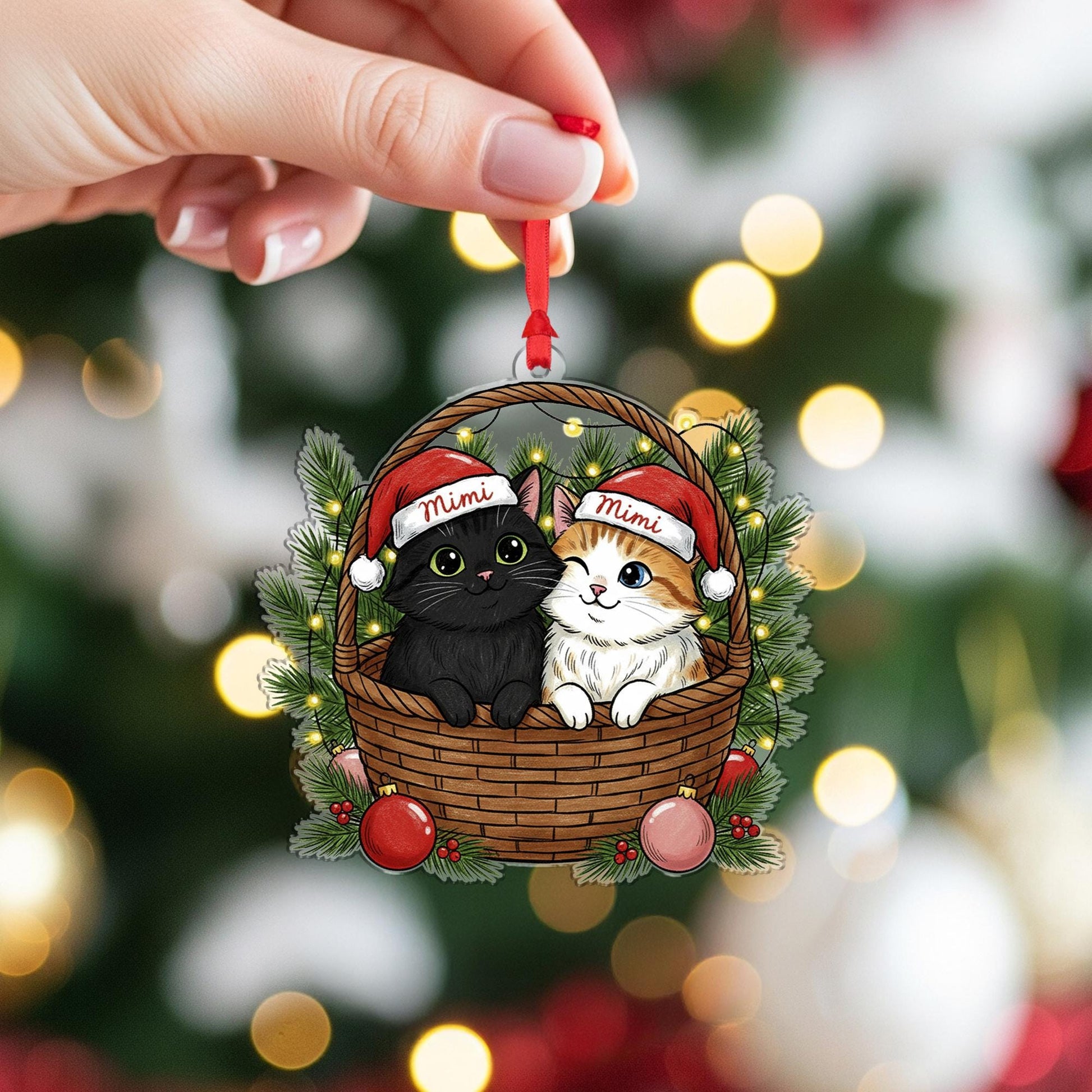 Personalized Cat Ornament – Christmas Cat Duo in Basket
