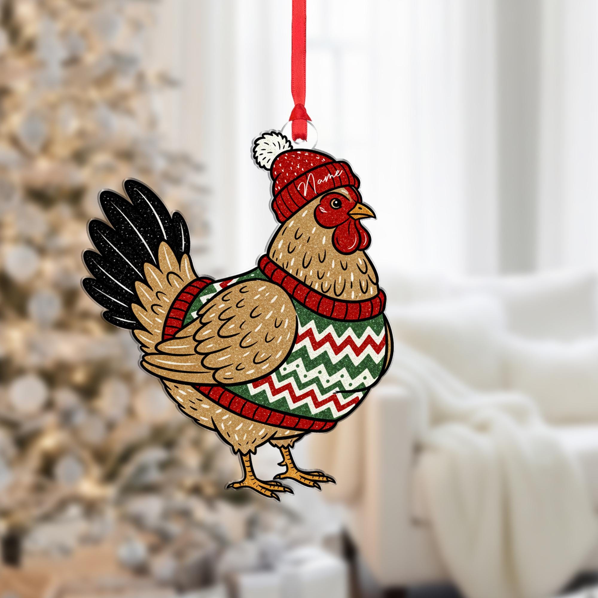 Personalized Christmas Chicken Ornament – Farm Animal Gift