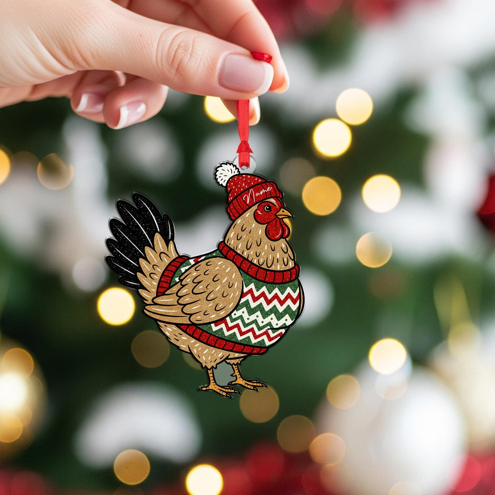 Personalized Christmas Chicken Ornament – Farm Animal Gift