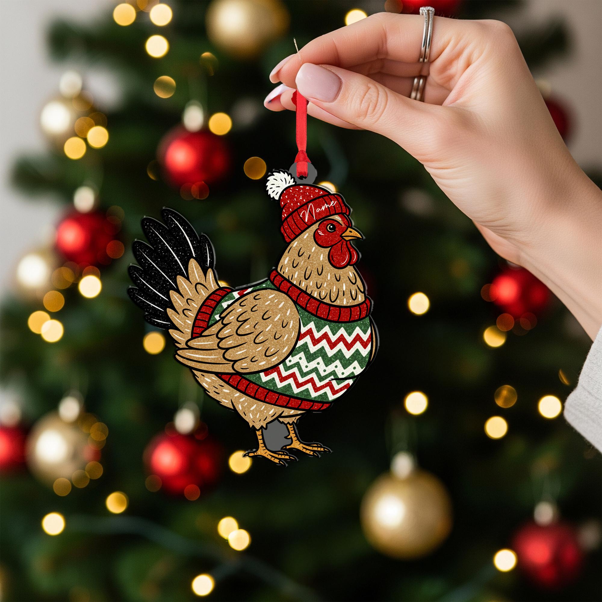 Personalized Christmas Chicken Ornament – Farm Animal Gift