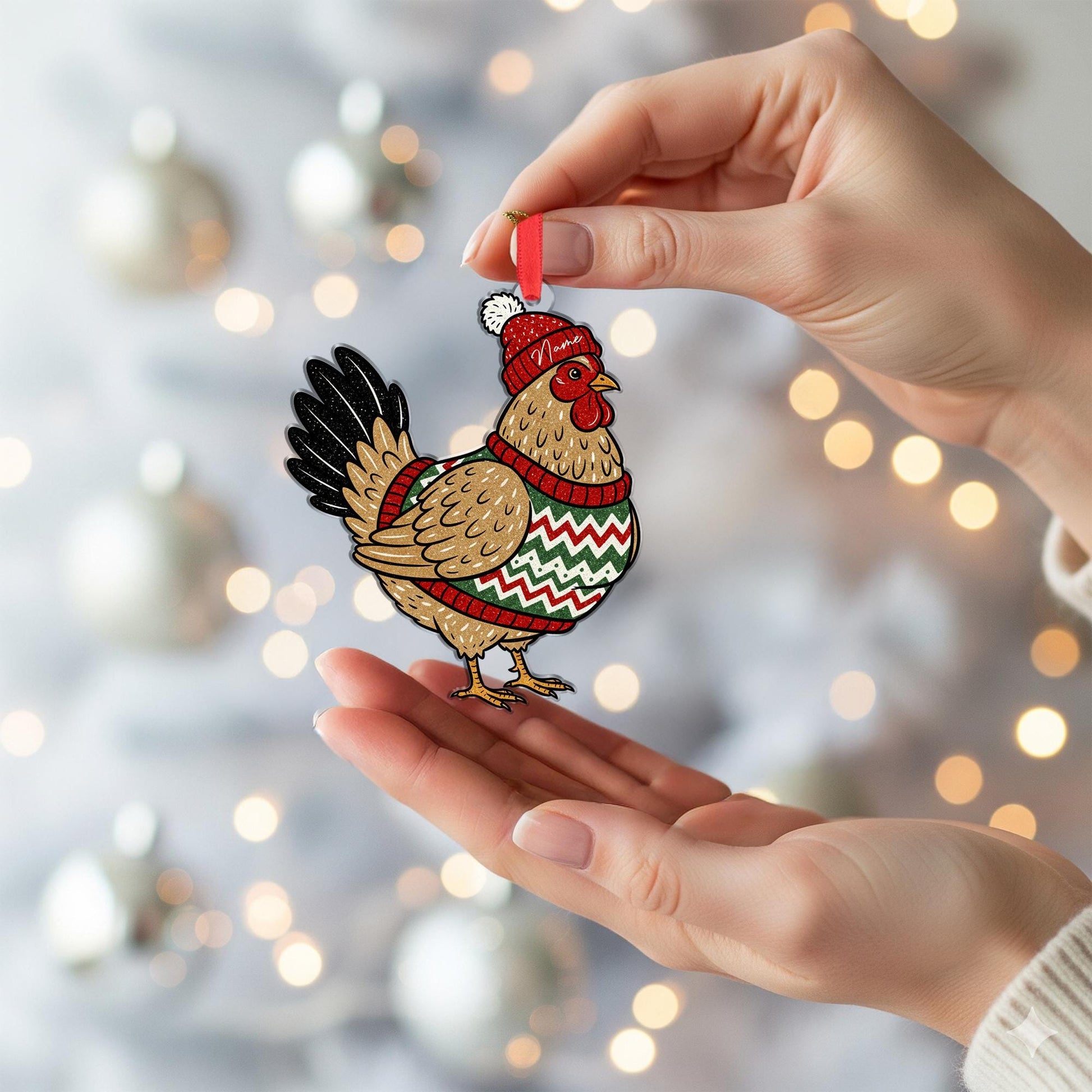 Personalized Christmas Chicken Ornament – Farm Animal Gift