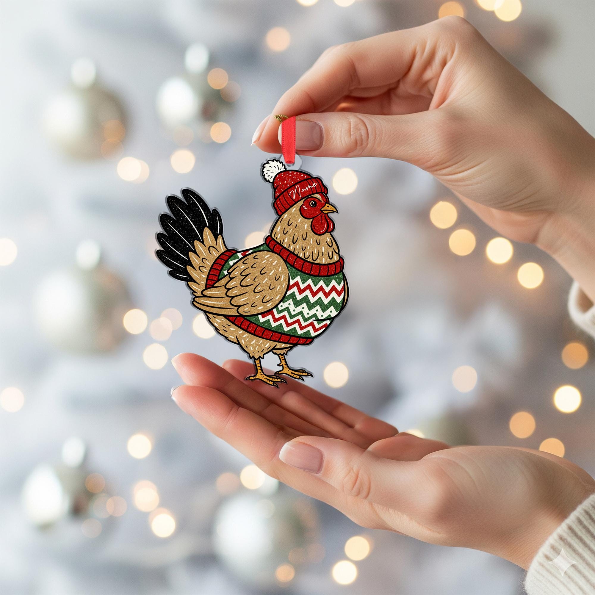 Personalized Christmas Chicken Ornament – Farm Animal Gift