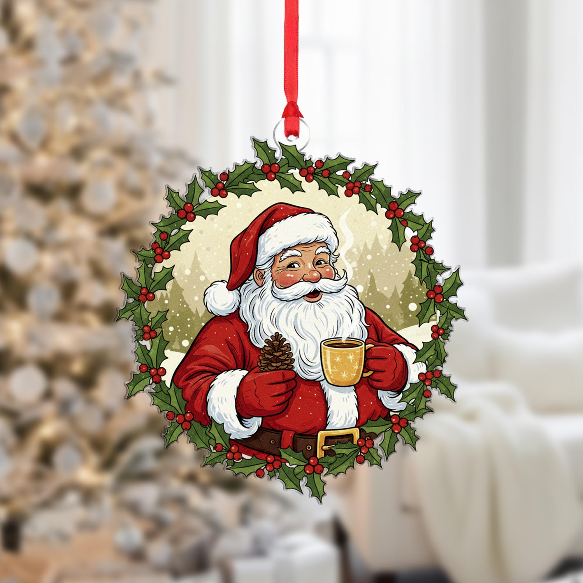 Santa Claus Ornament – Holly Wreath Santa Decoration