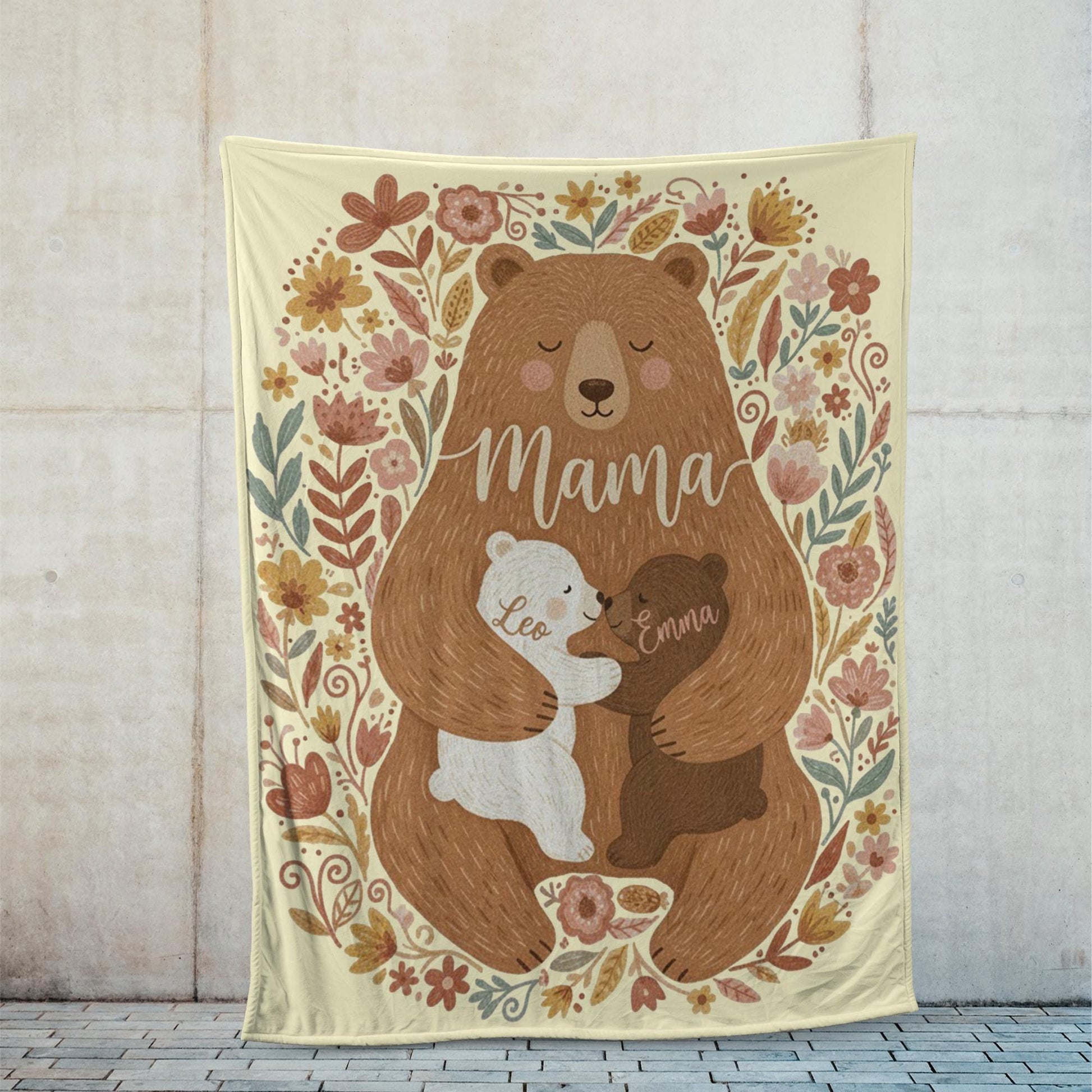 Personalised Mama Bear Floral Throw Blanket – Custom Names, Soft Microfleece Blankie image 2