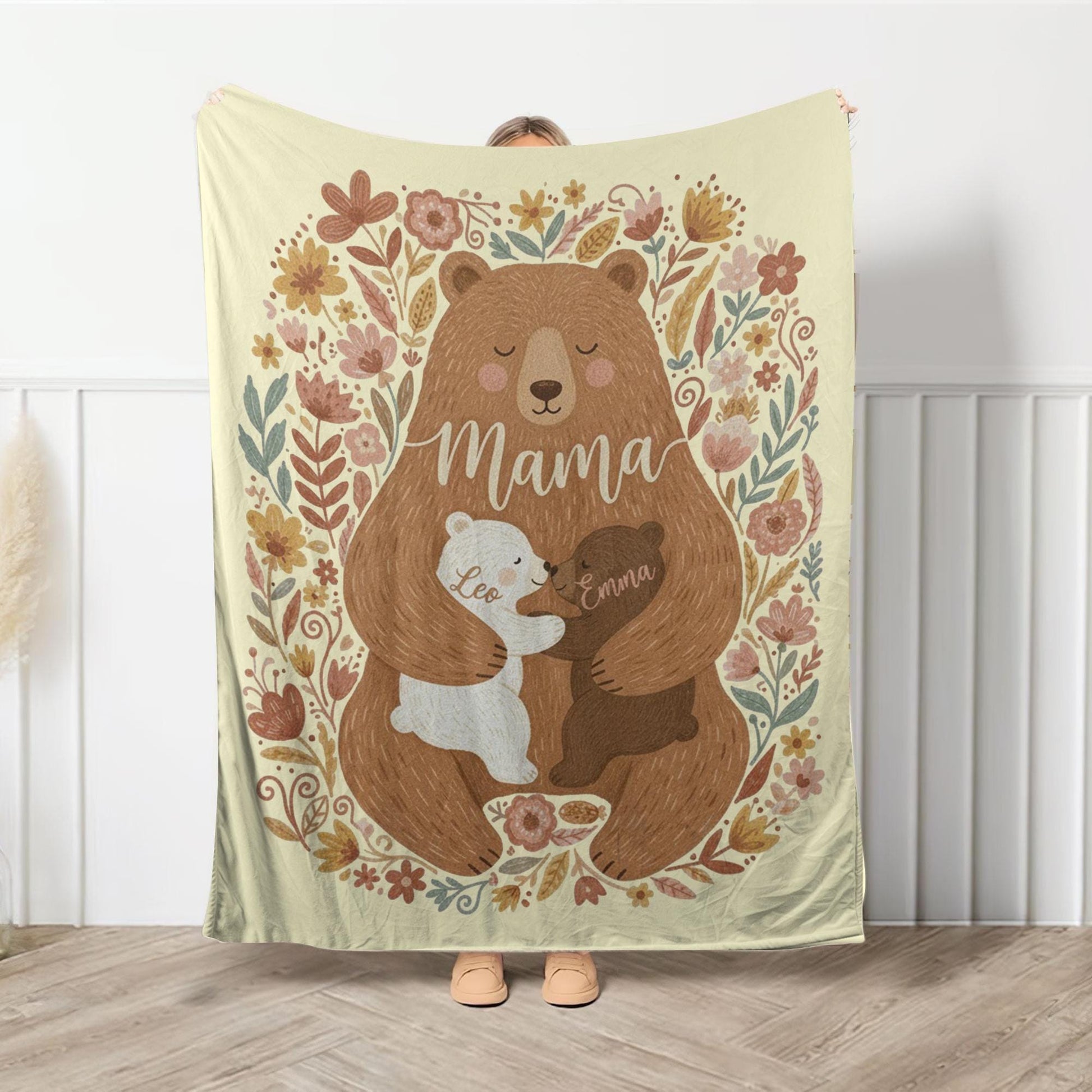 Personalised Mama Bear Floral Throw Blanket – Custom Names, Soft Microfleece Blankie image 3