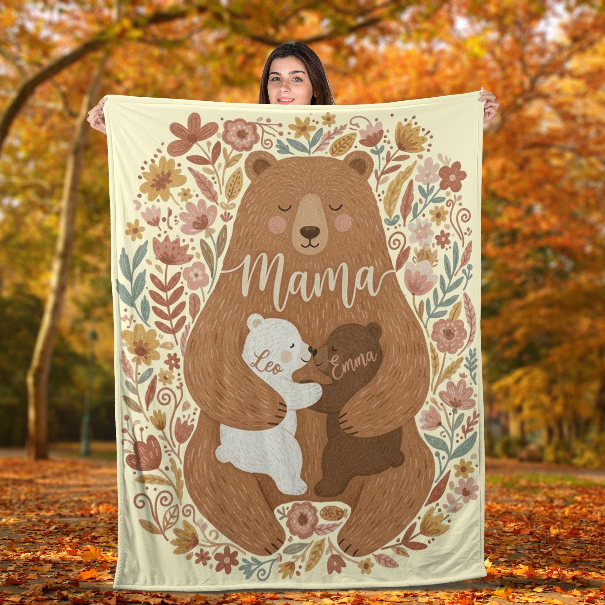 Personalised Mama Bear Floral Throw Blanket – Custom Names, Soft Microfleece Blankie image 5