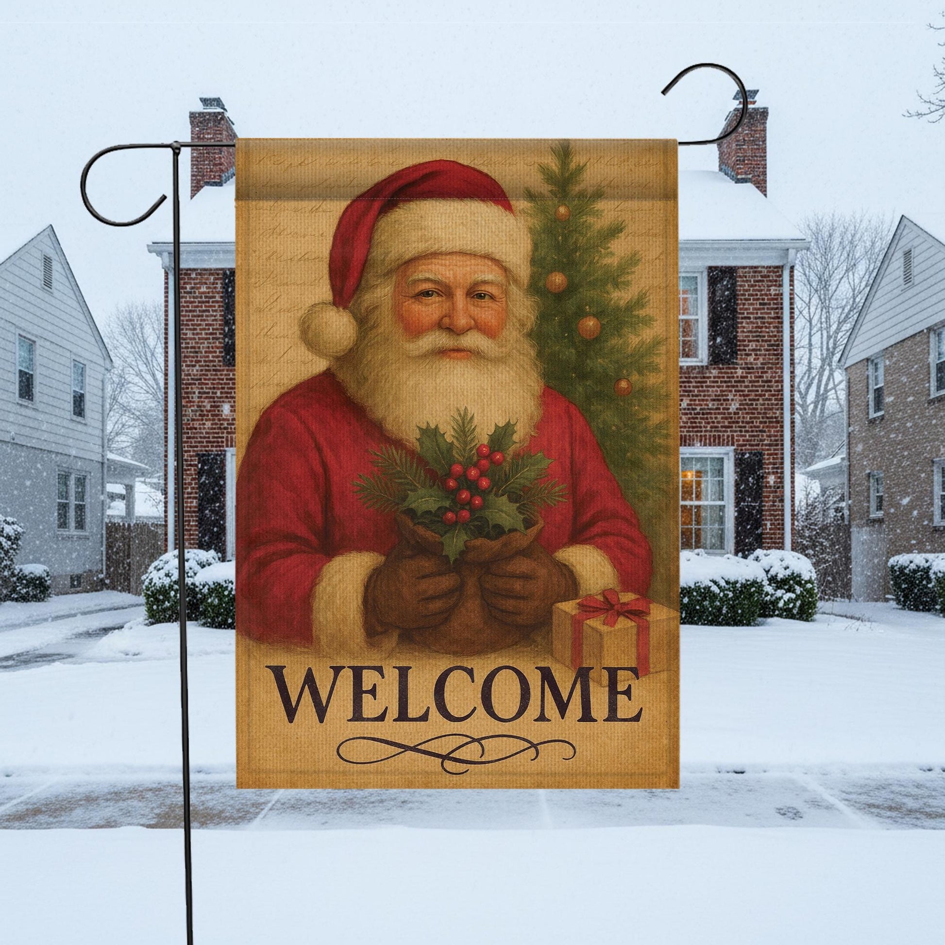Welcome Santa Garden Flag: Outdoor Christmas Flag