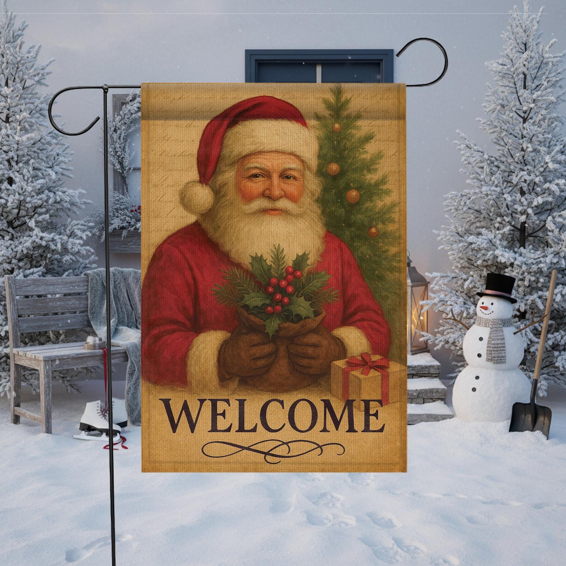 Welcome Santa Garden Flag: Outdoor Christmas Flag