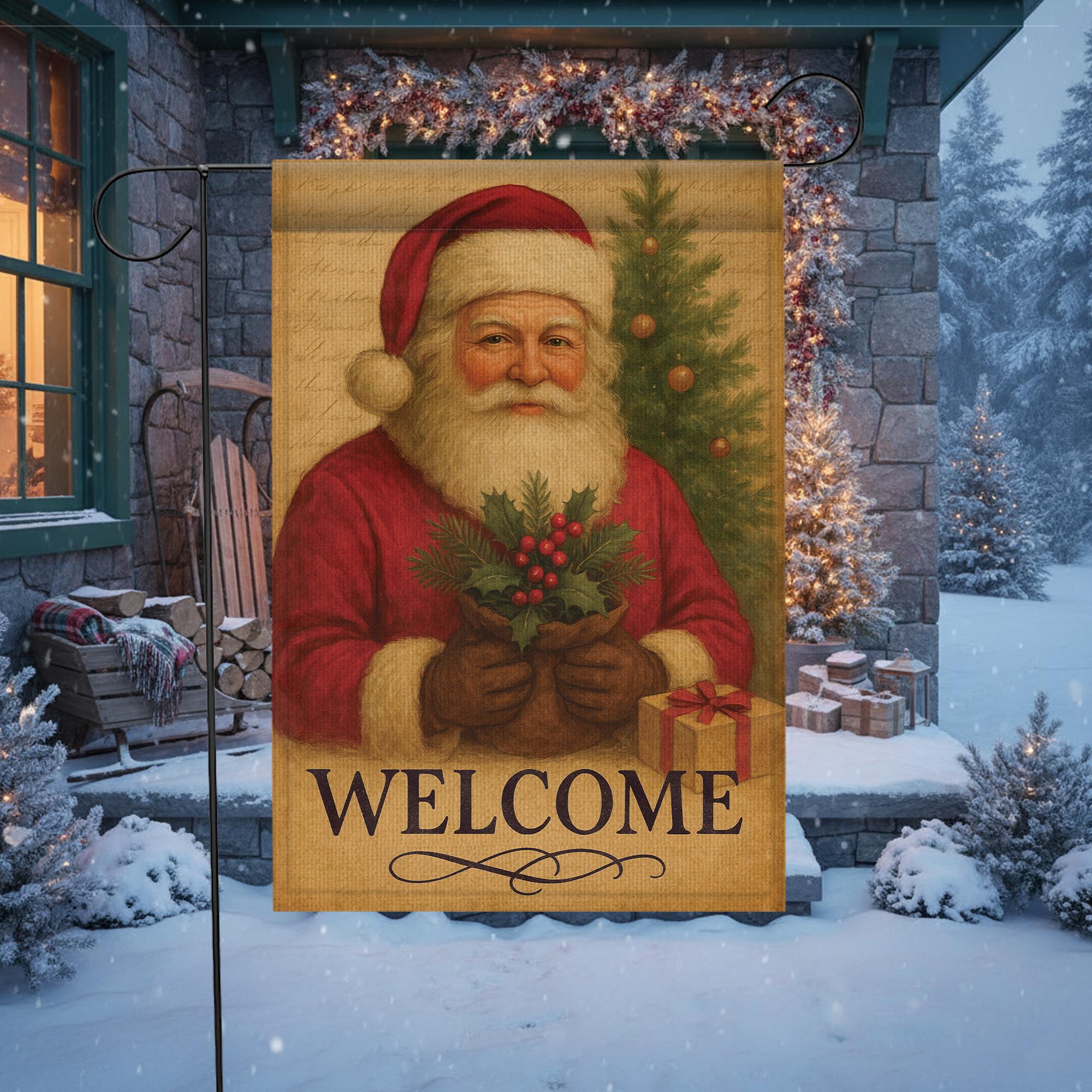 Welcome Santa Garden Flag: Outdoor Christmas Flag