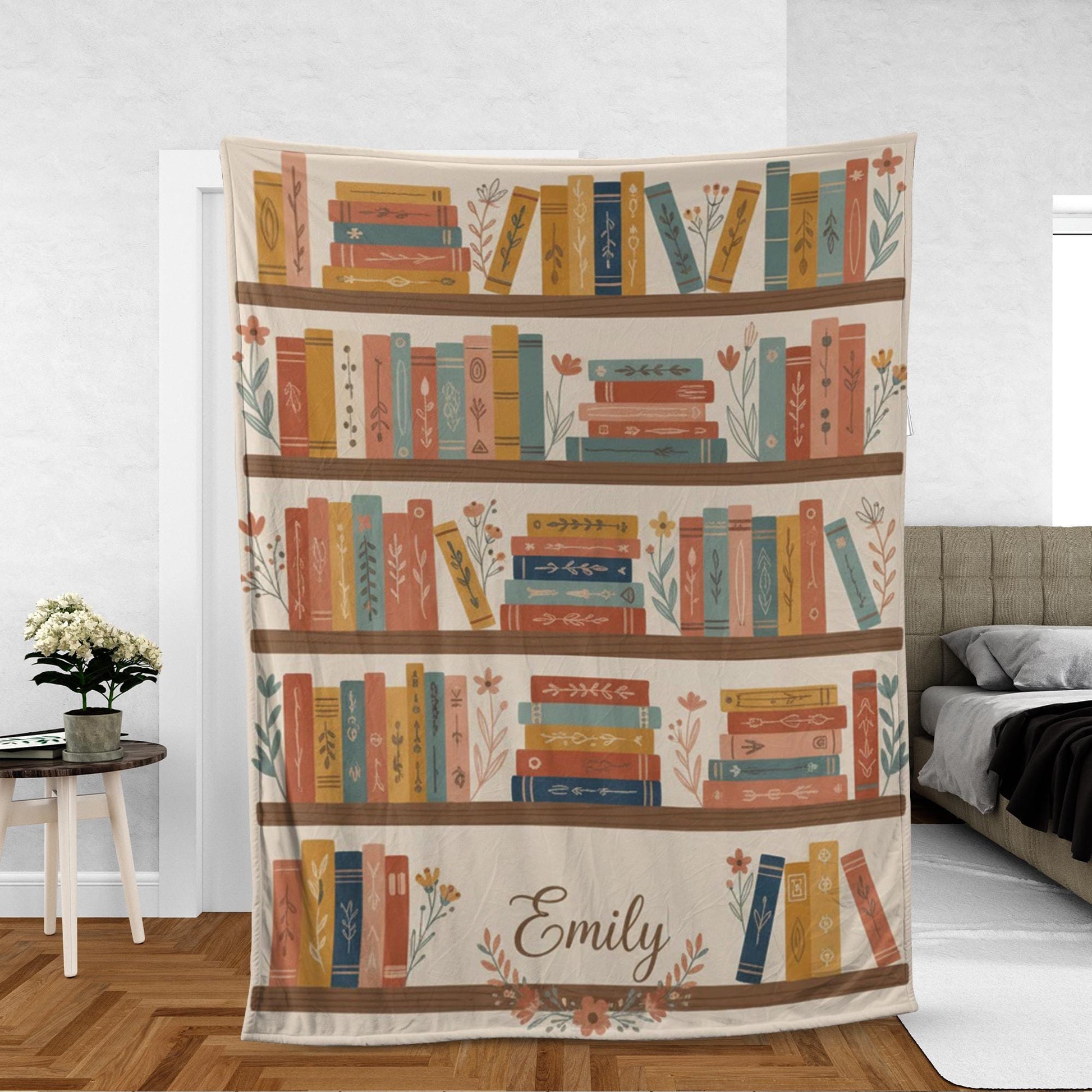 Personalised Bookshelf Throw Blanket – Custom Name, Soft Microfleece Reading-Nook Print image 2