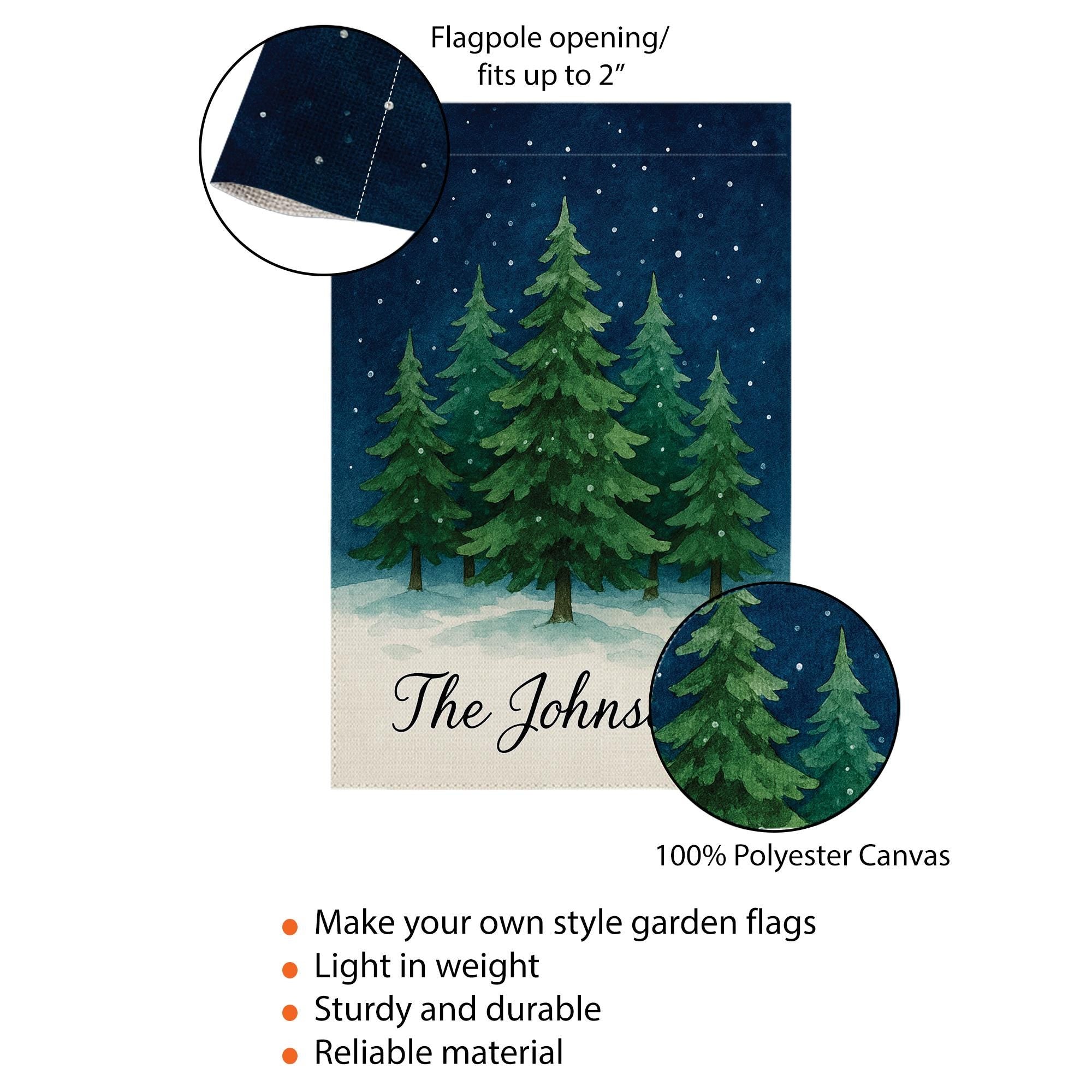 Personalized Winter Tree Garden Flag: Custom Name Christmas Yard Flag