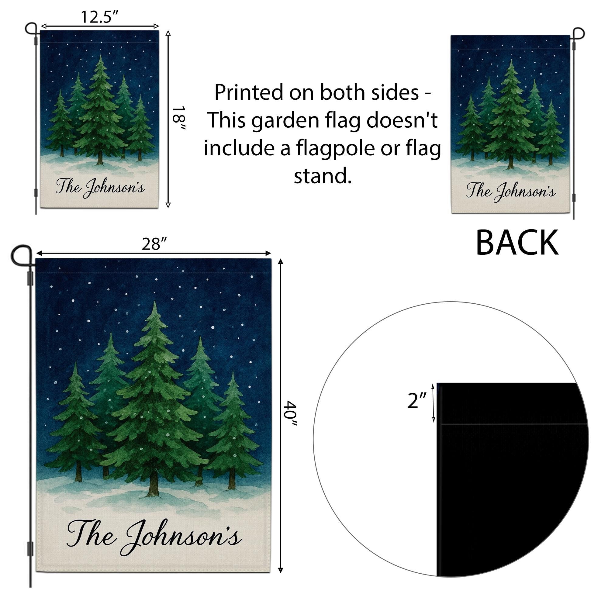 Personalized Winter Tree Garden Flag: Custom Name Christmas Yard Flag