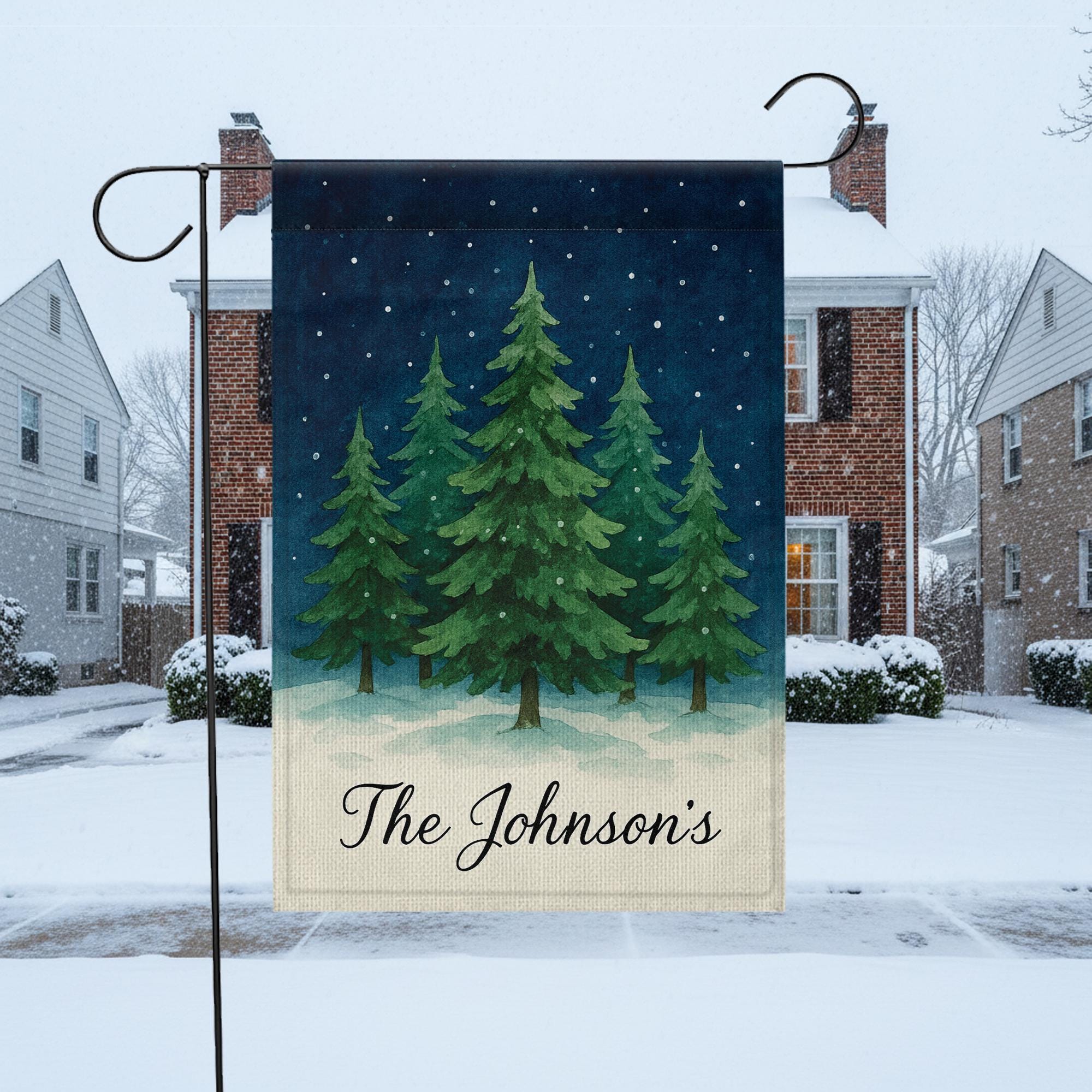 Personalized Winter Tree Garden Flag: Custom Name Christmas Yard Flag