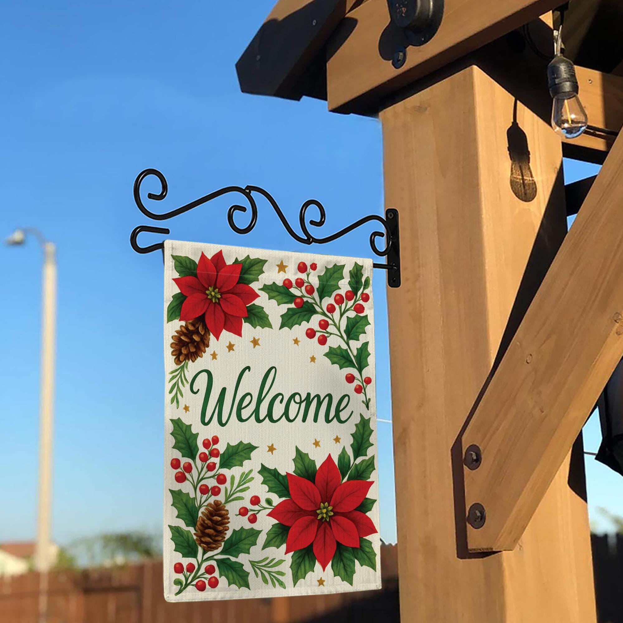Poinsettia Welcome Garden Flag: Christmas Yard Decor