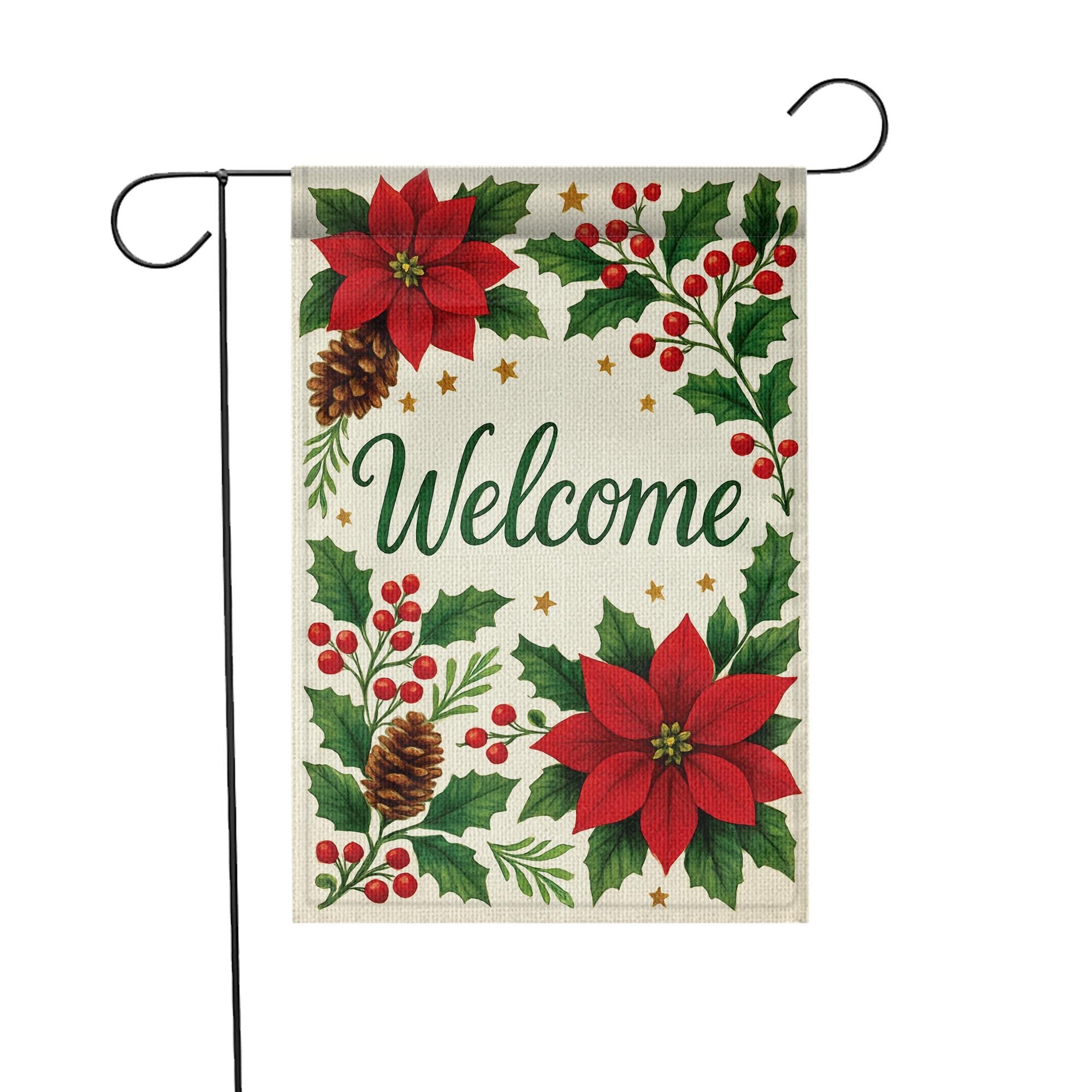 Poinsettia Welcome Garden Flag: Christmas Yard Decor