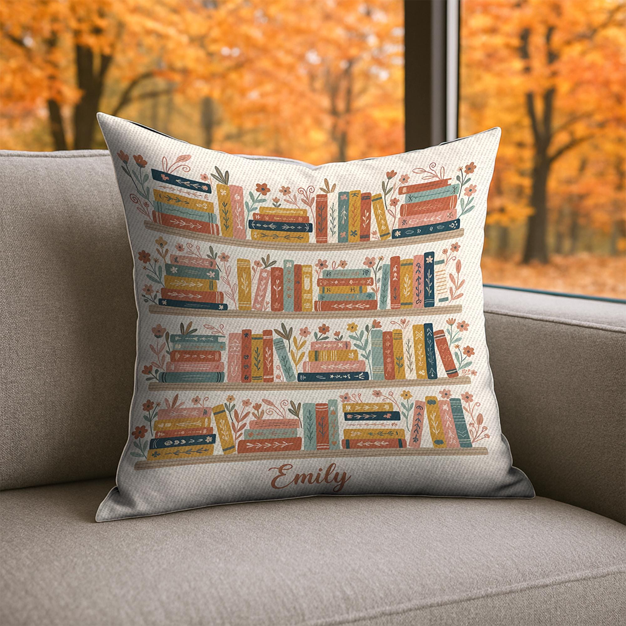 Personalised Bookshelf Throw Pillow – Custom Name, Soft Polyester Illustration image 6