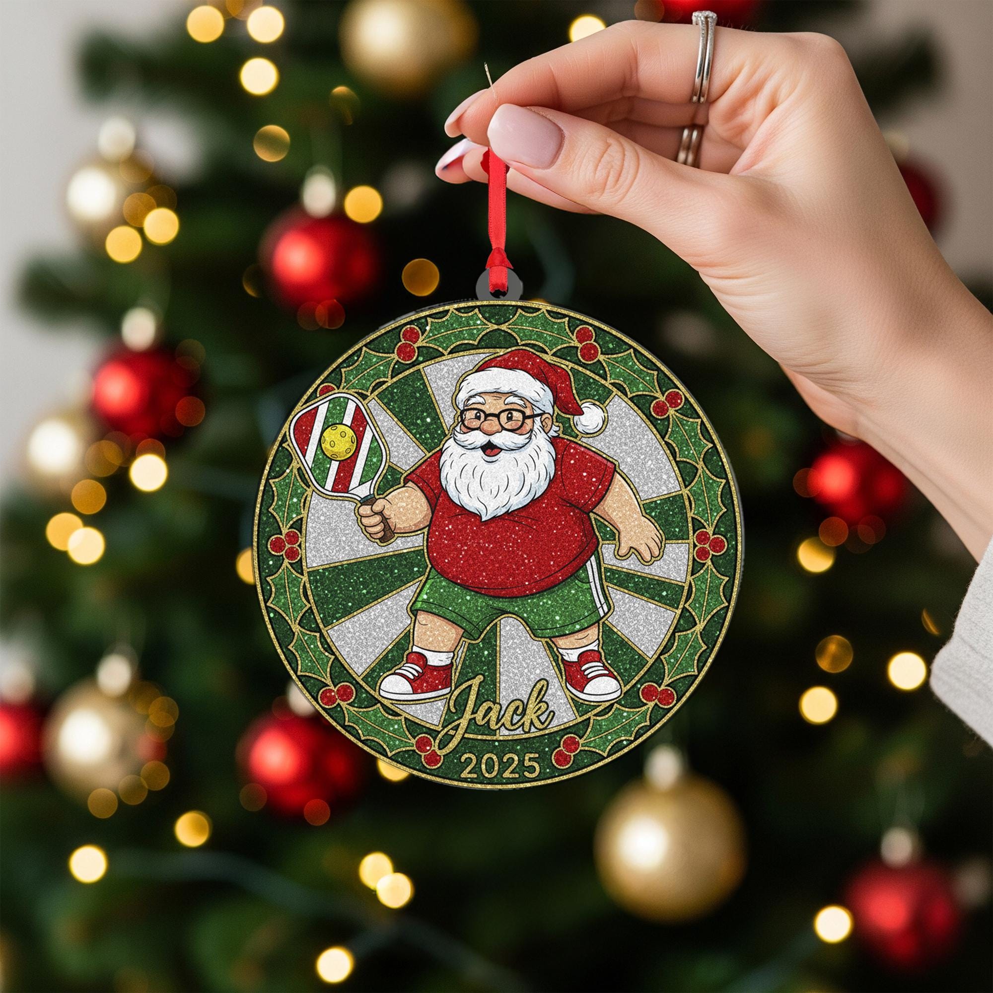 Pickleball Santa Ornament – Personalized Christmas Sports Gift