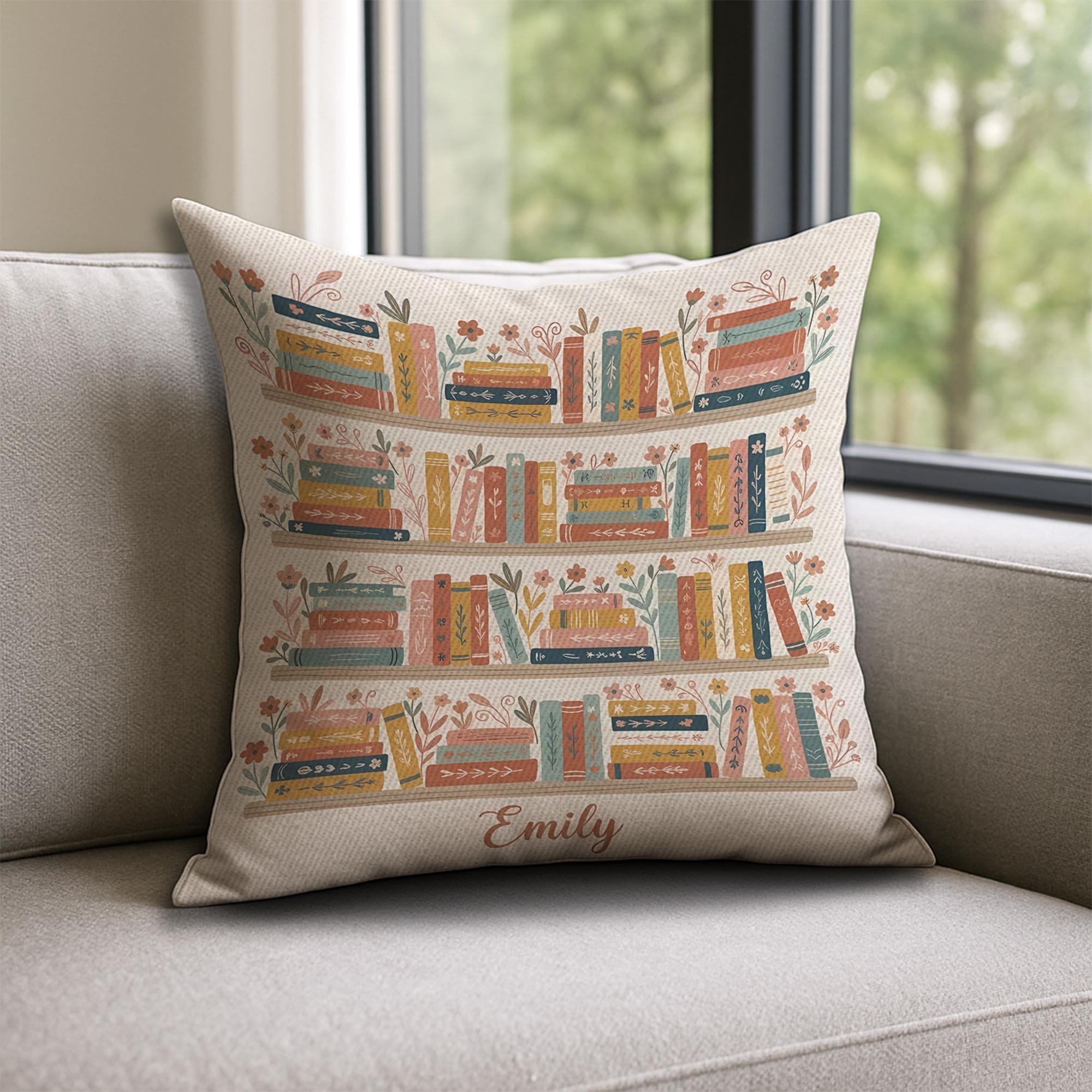 Personalised Bookshelf Throw Pillow – Custom Name, Soft Polyester Illustration image 5