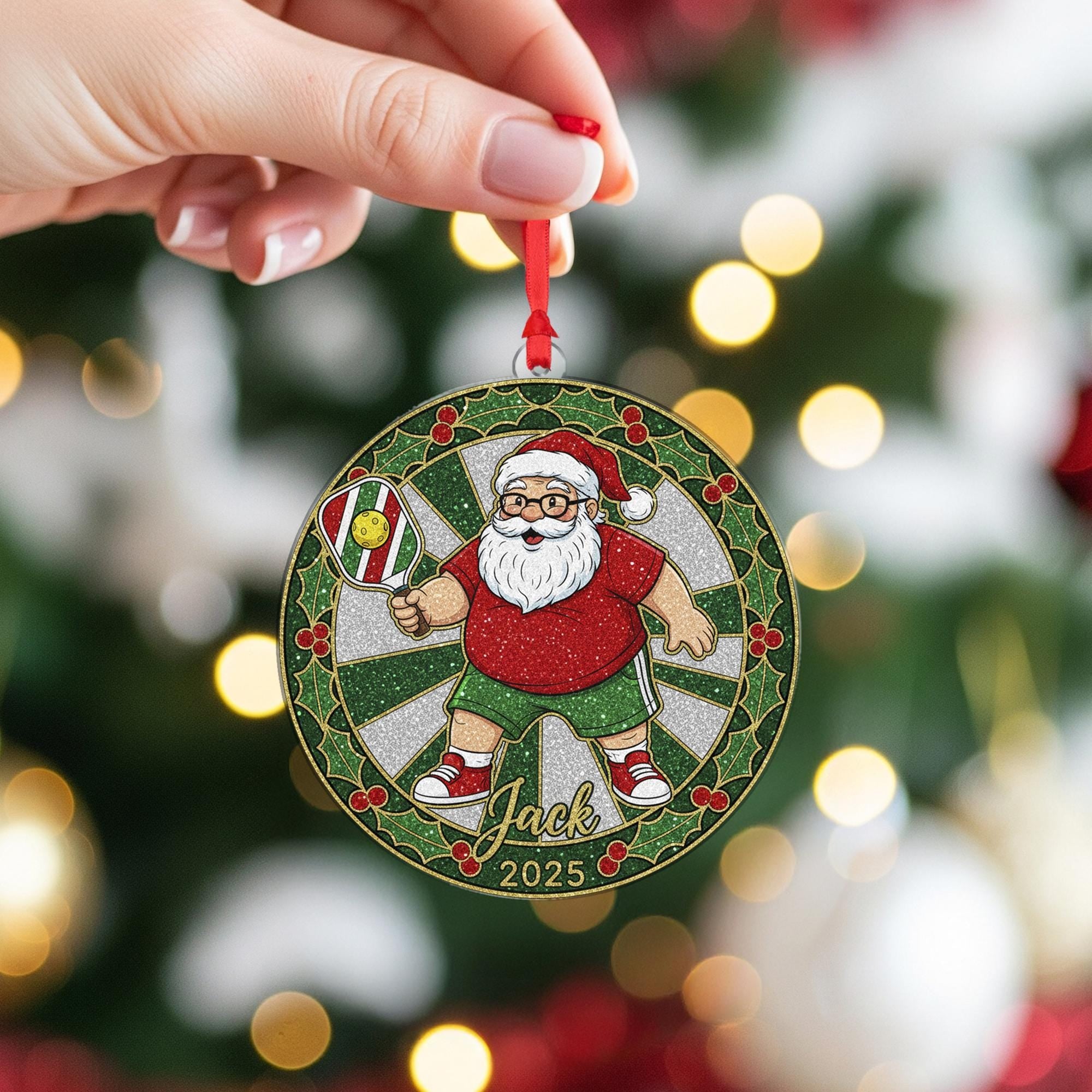 Pickleball Santa Ornament – Personalized Christmas Sports Gift