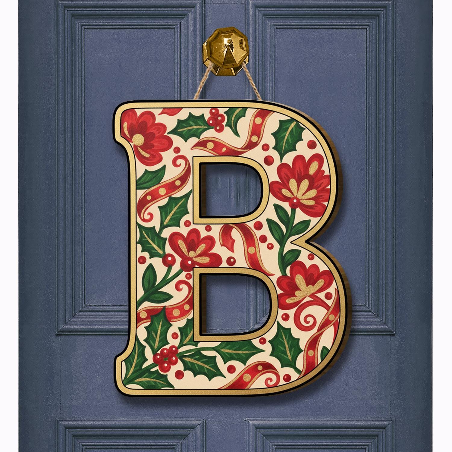 Christmas Monogram Door Hanger – Personalized Initial Sign image 4
