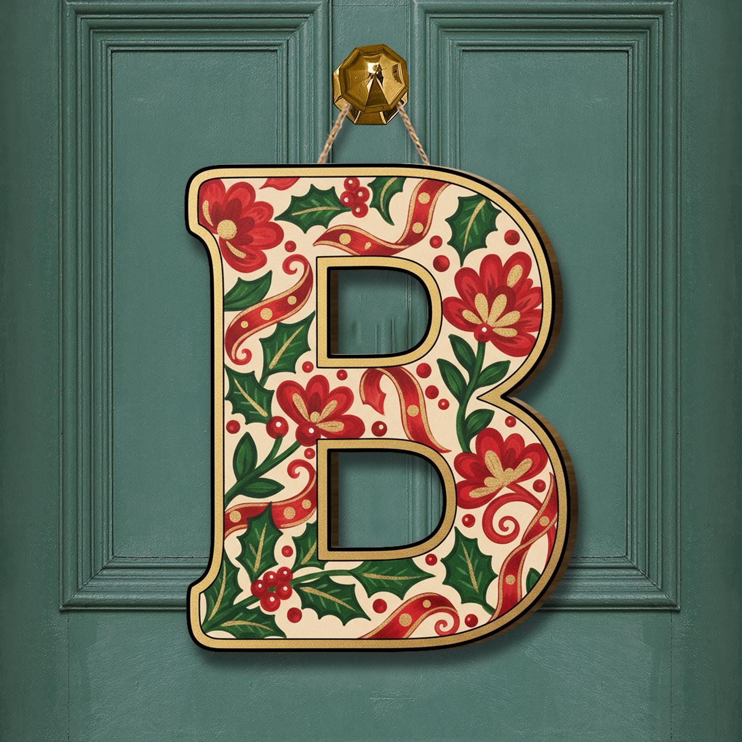 Christmas Monogram Door Hanger – Personalized Initial Sign image 2