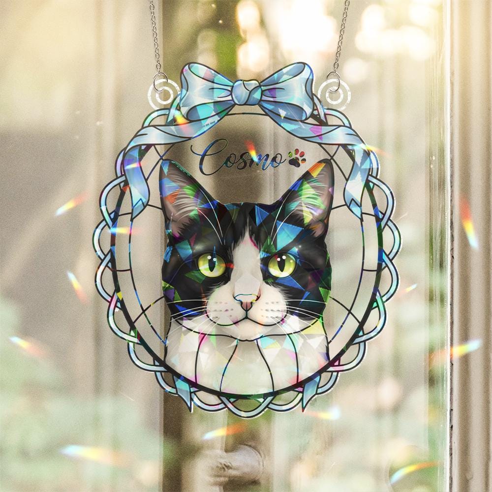 Personalized Cat Window Hanging – Custom Pet Portrait Suncatcher Style image 3