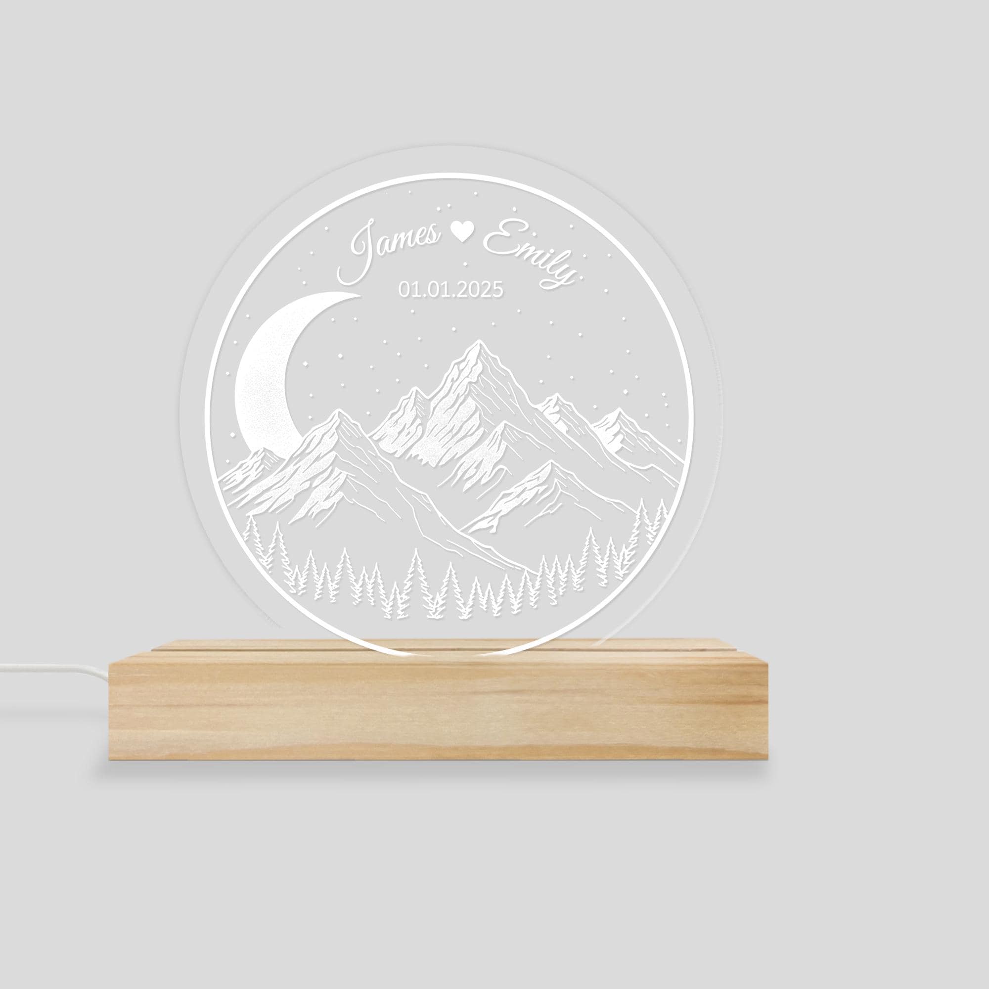 Mountain & Moon Acrylic LED Night Light - Personalized Anniversary Gift Wedding Date Lamp image 6