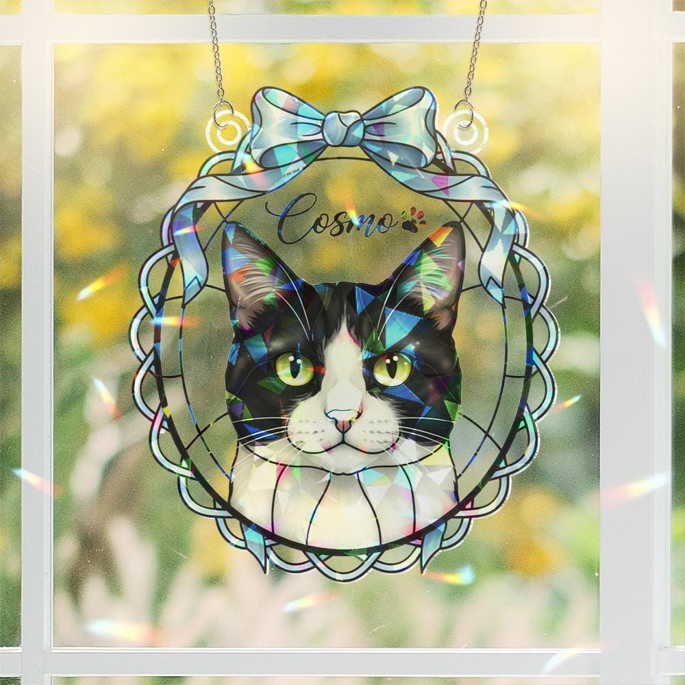 Personalized Cat Window Hanging – Custom Pet Portrait Suncatcher Style image 4
