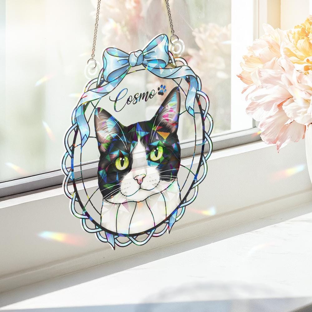 Personalized Cat Window Hanging – Custom Pet Portrait Suncatcher Style image 2