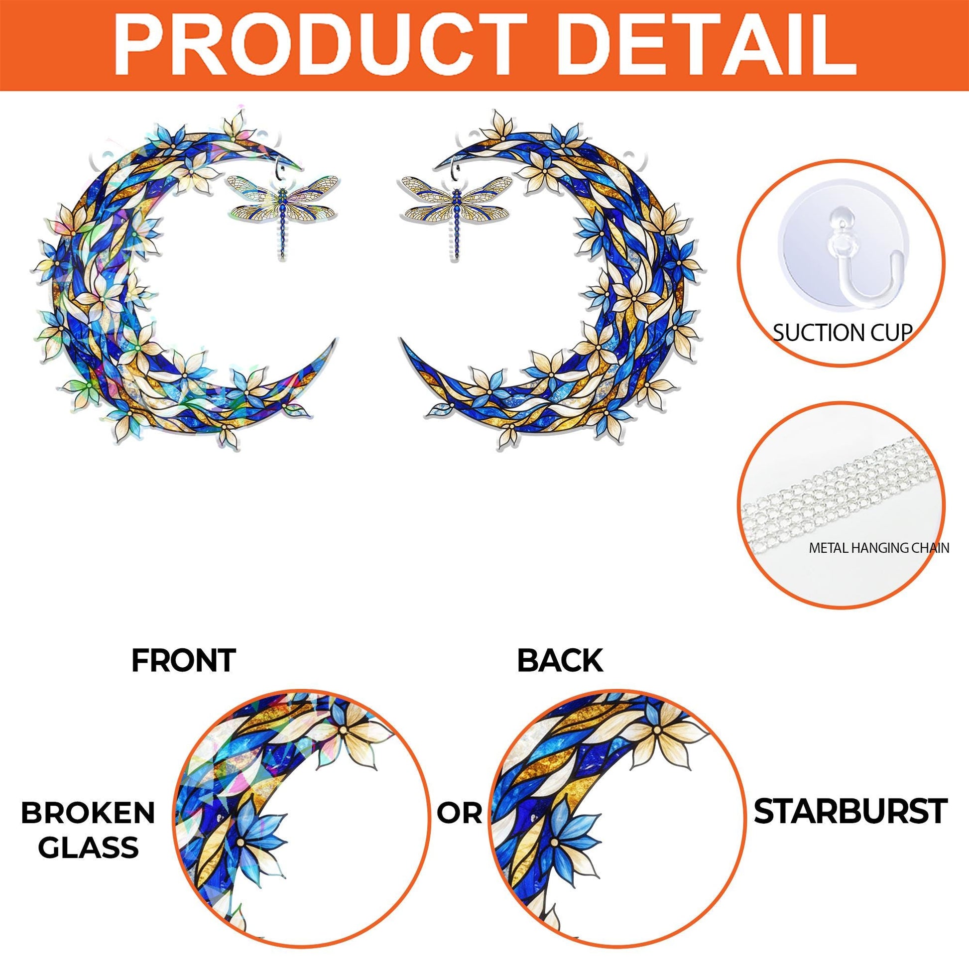 Hologram Acrylic Moon Window Decor – Crescent Design with Hanging Dragonfly Piece image 7