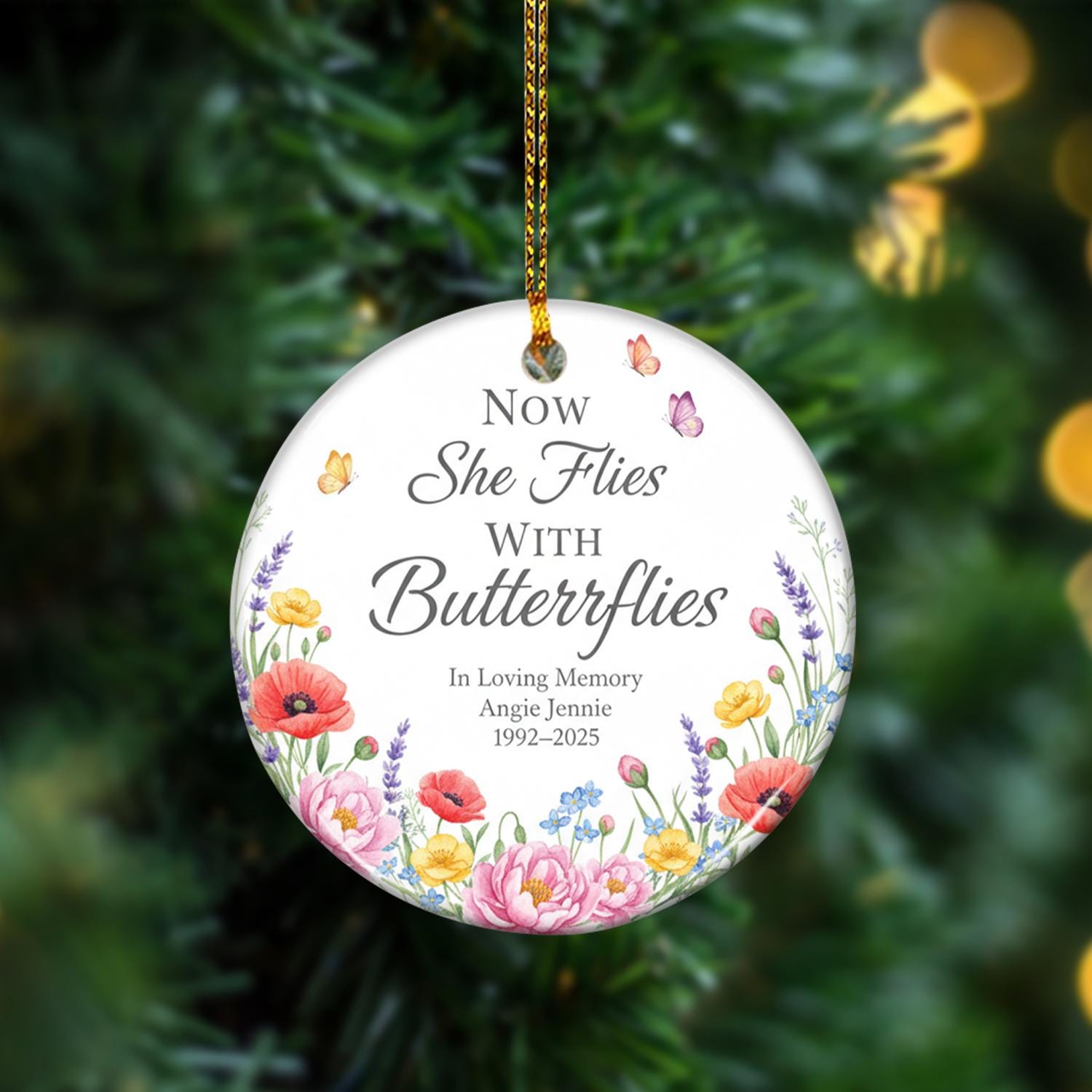 Personalised “Now She Flies With Butterflies” Memorial Ornament – Custom Name & Dates image 5