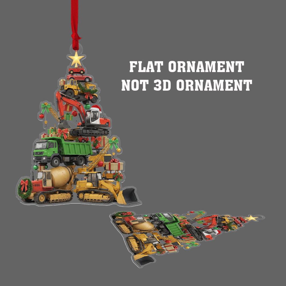 Construction Truck Christmas Ornament – Bulldozer Excavator Cement Mixer Tree image 4