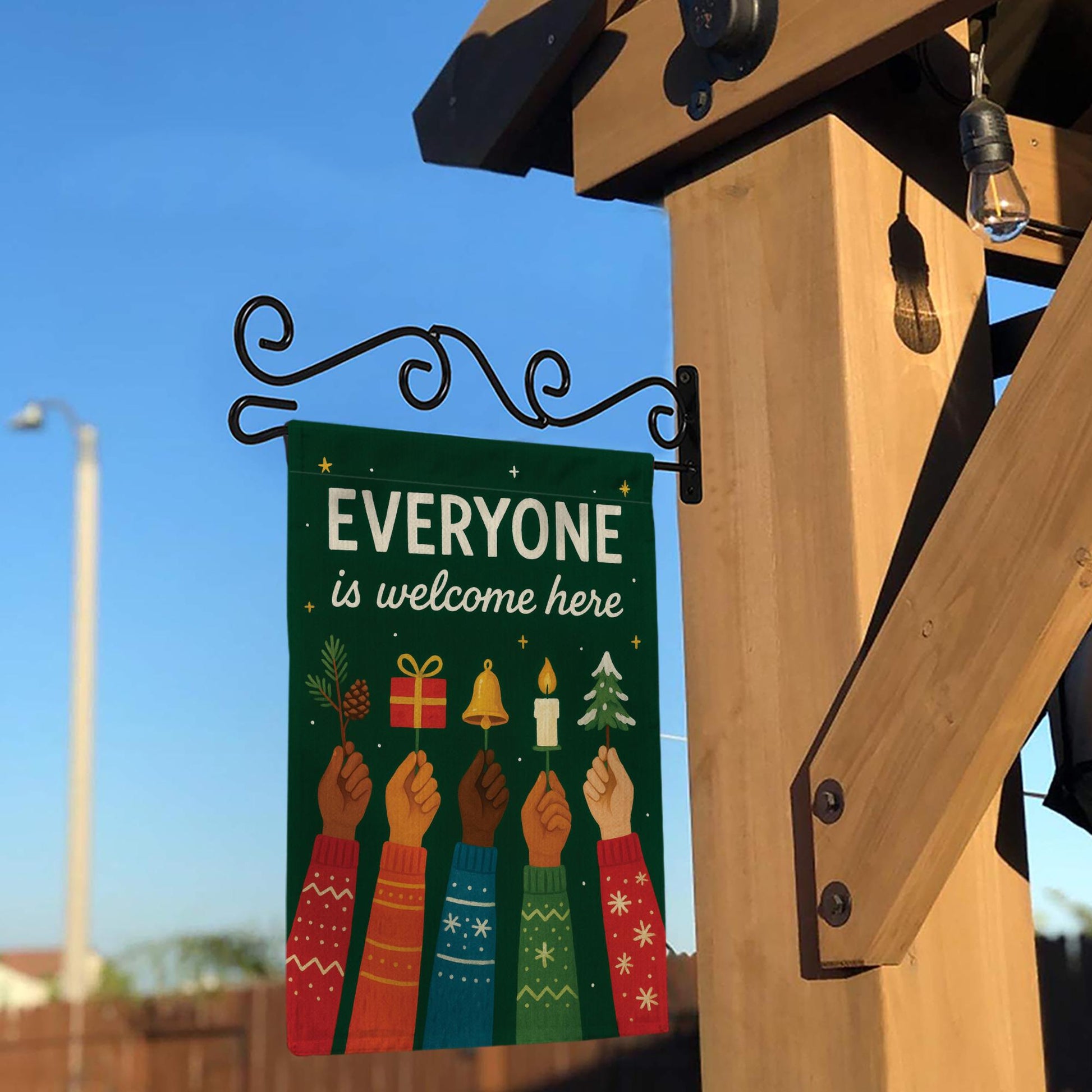 nclusive Holiday Garden Flag “Everyone Is Welcome Here”: Christmas Winter Yard Decor
