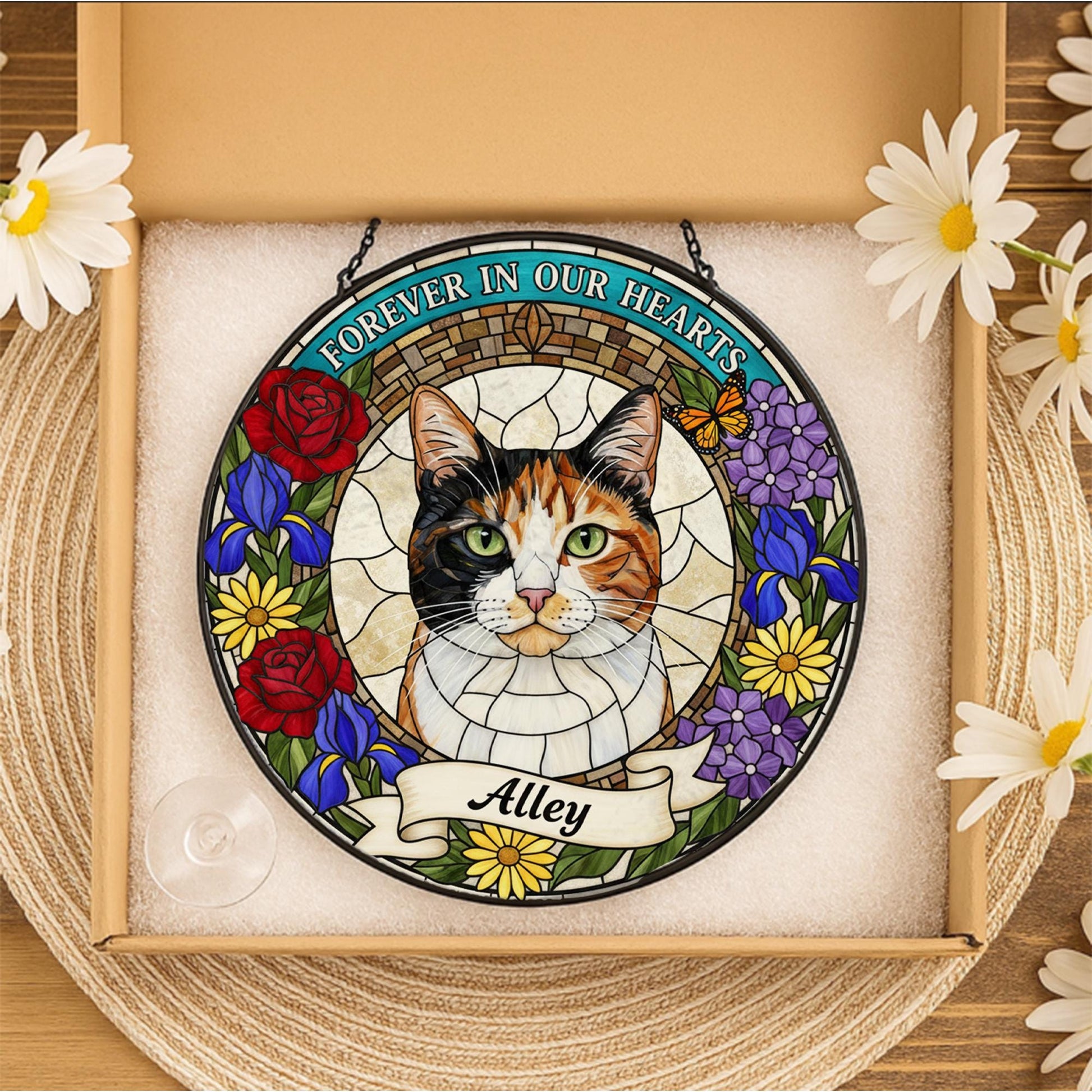 Pet Memorial Suncatcher – Custom Faux Stained Glass Pet Portrait Window Decor image 6