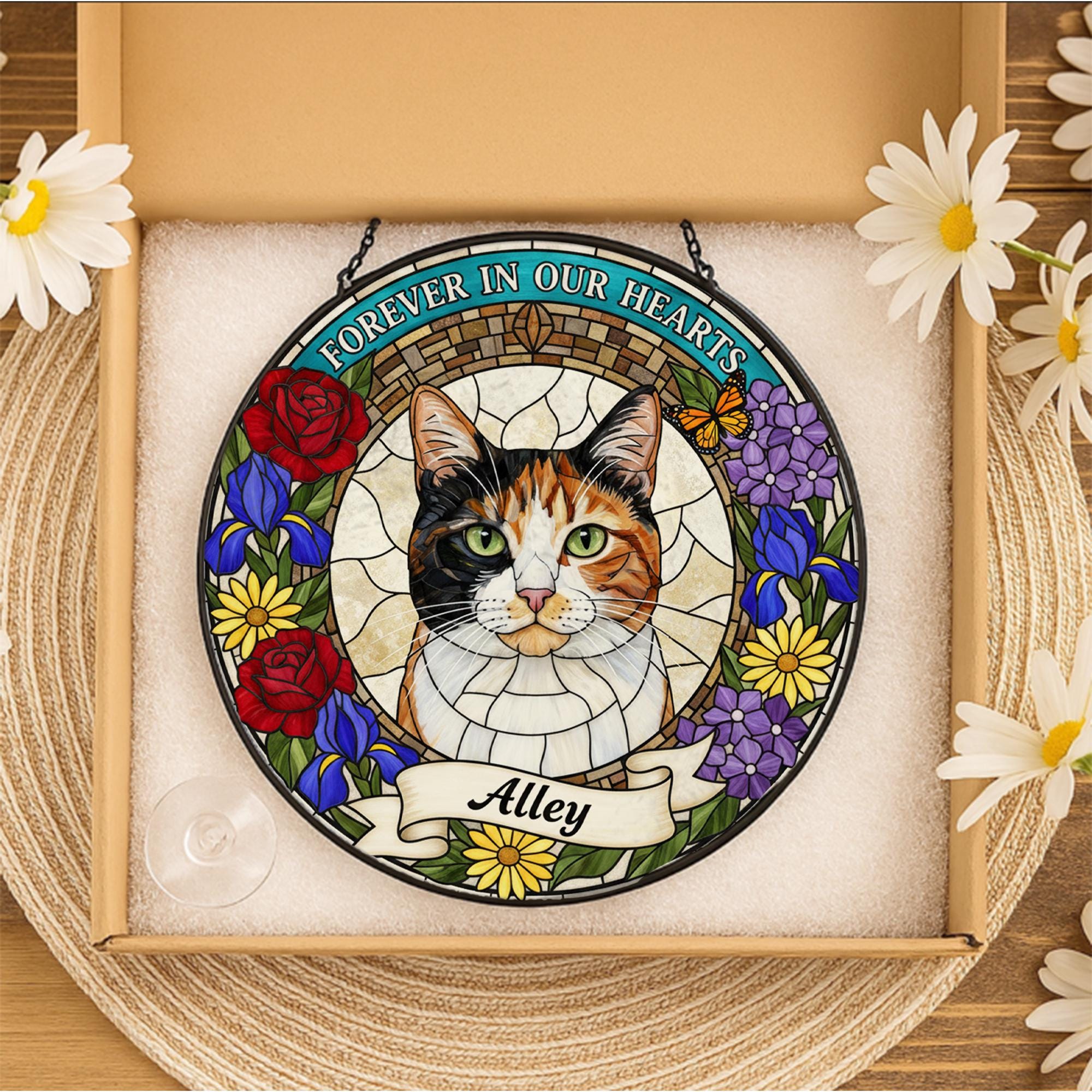 Pet Memorial Suncatcher – Custom Faux Stained Glass Pet Portrait Window Decor image 6